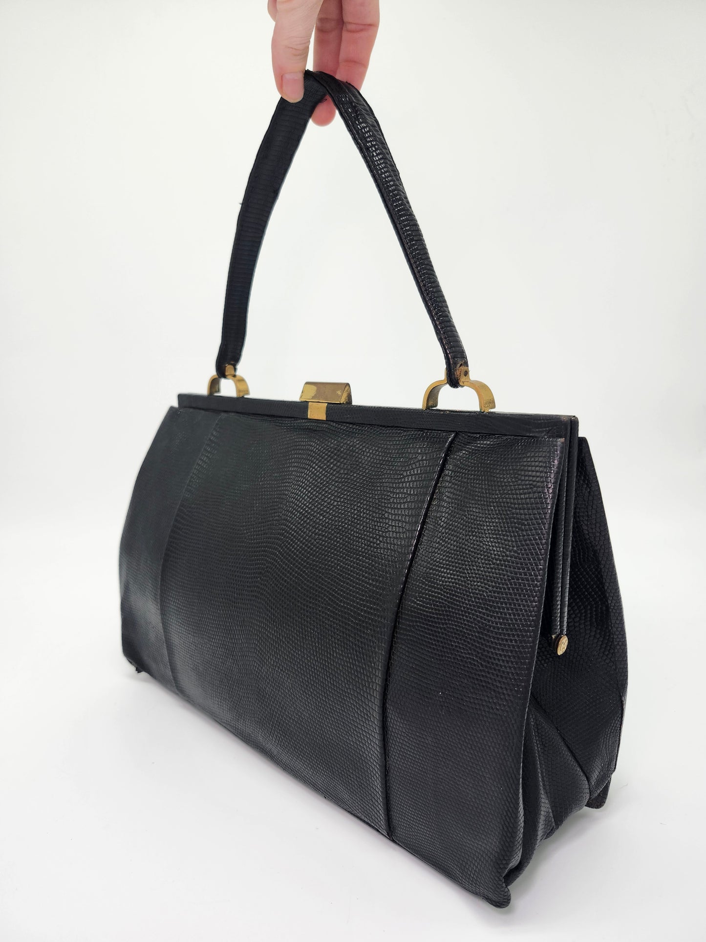 Mid Century Black Lizard Skin Purse