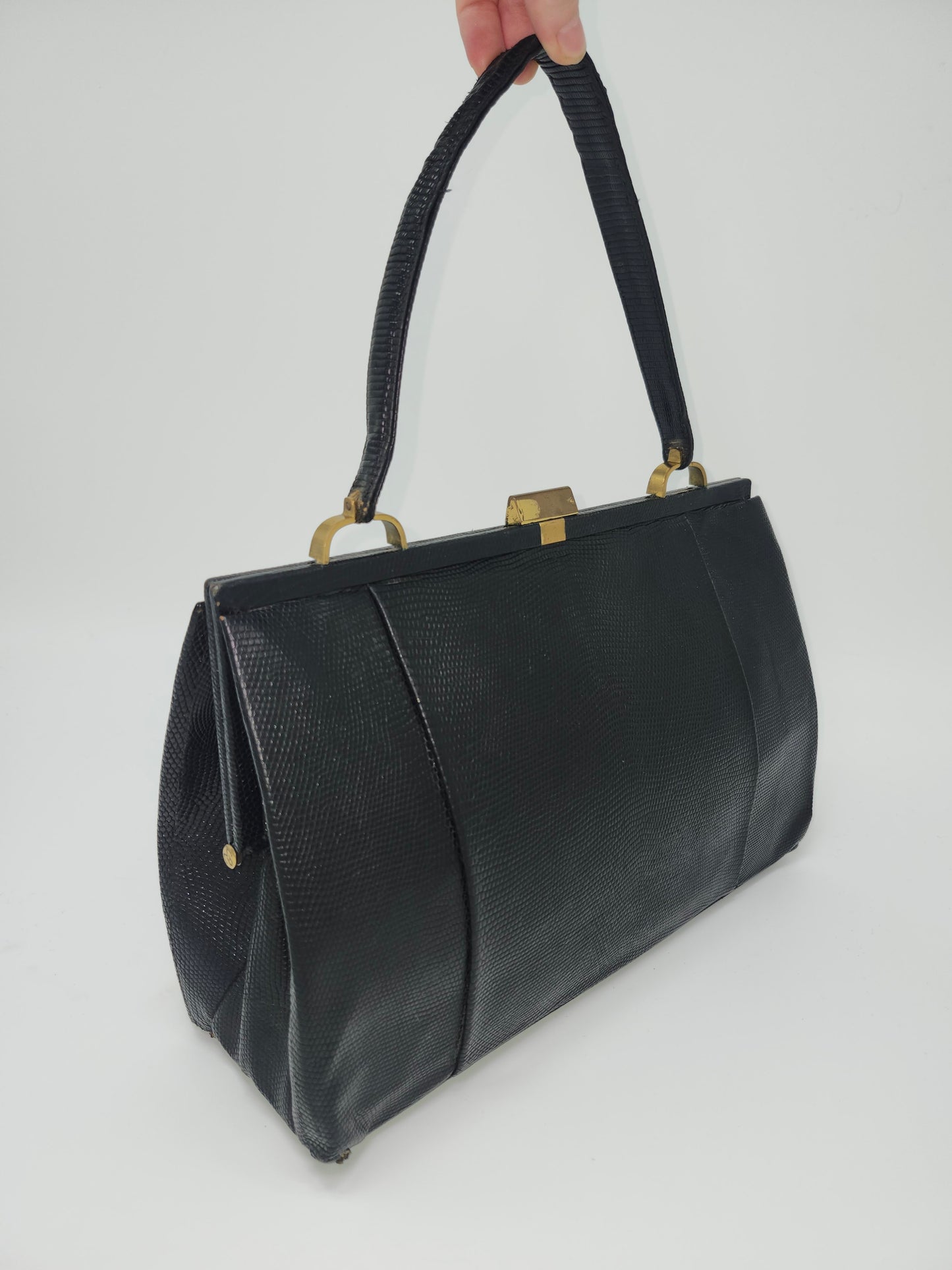 Mid Century Black Lizard Skin Purse