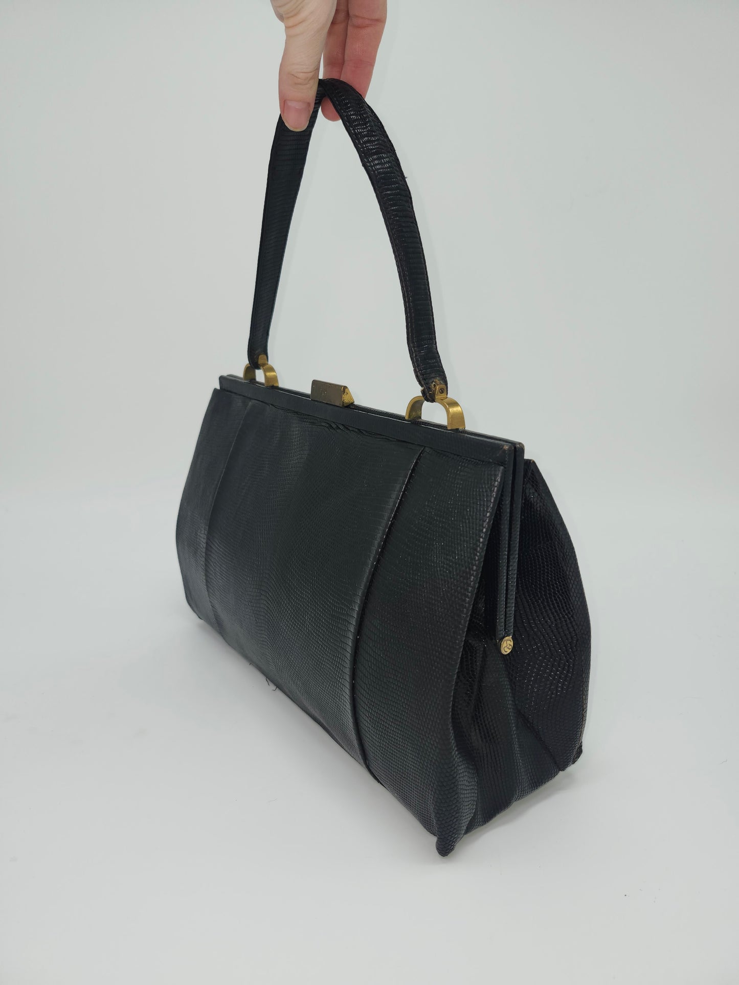 Mid Century Black Lizard Skin Purse