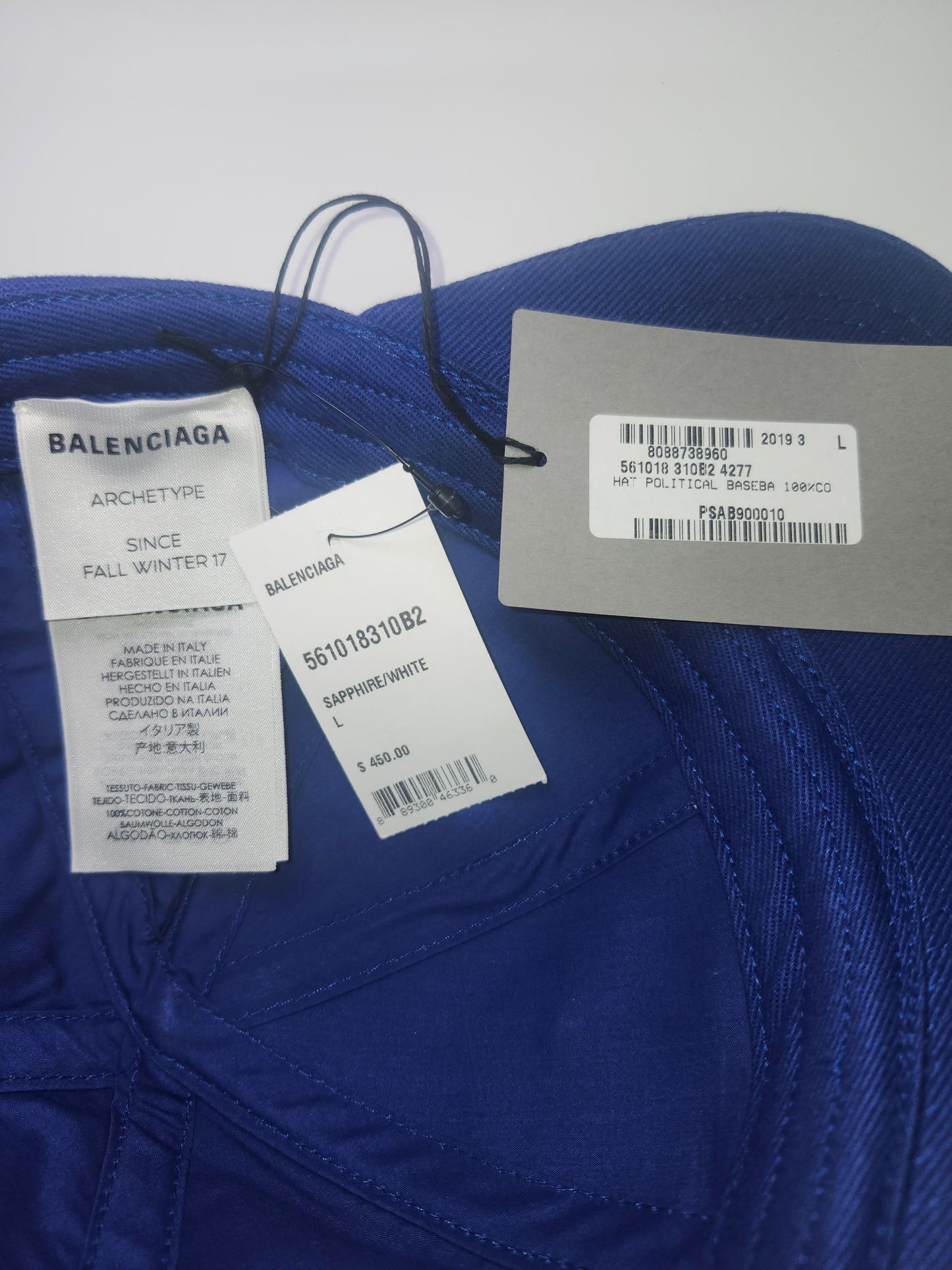 NWT Balenciaga Sapphire & White Political Hat Circa 2017 NWT