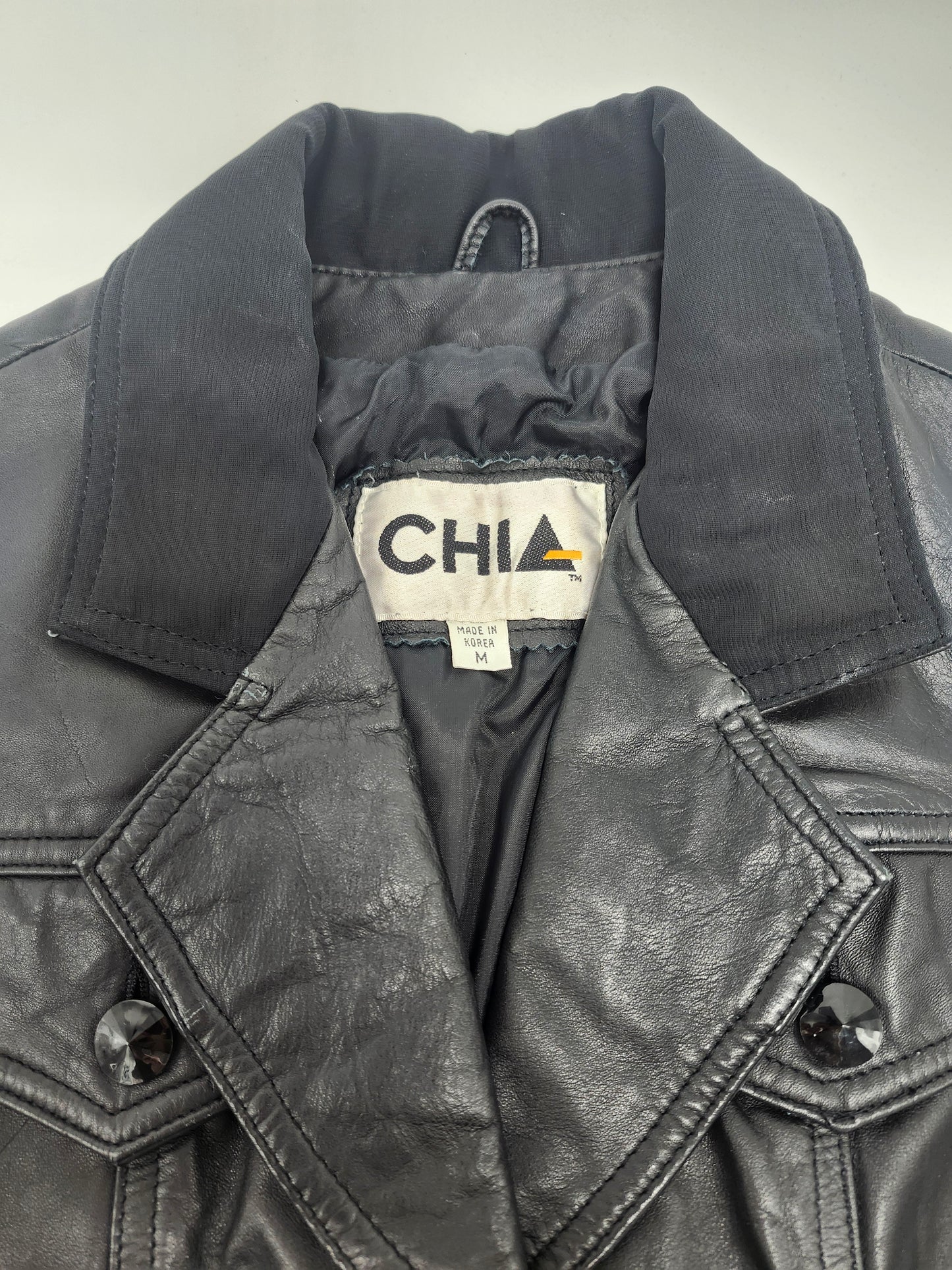 Black Leather Moto Jacket with Sheer Sleeves Vintage Size M