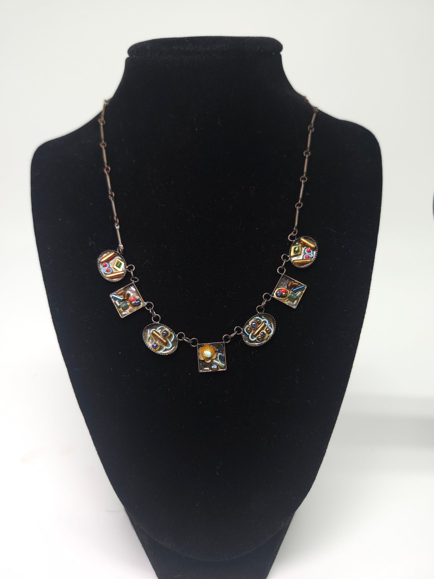 Vintage Brass Unique Beaded & Enamel Work Necklace / Bracelet Set