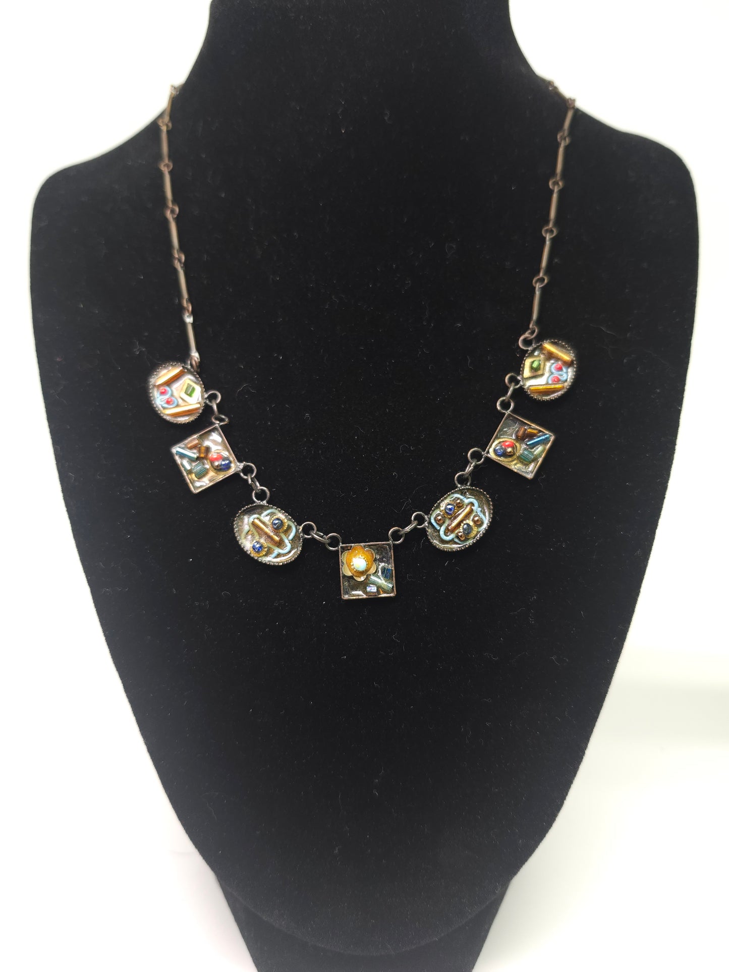 Vintage Brass Unique Beaded & Enamel Work Necklace / Bracelet Set