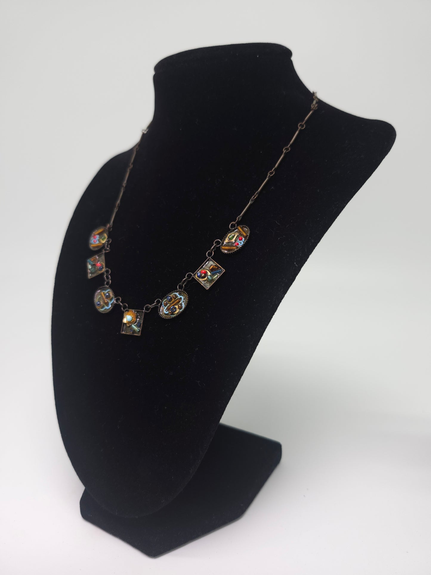 Vintage Brass Unique Beaded & Enamel Work Necklace / Bracelet Set