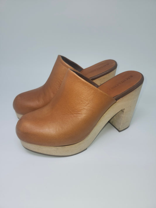 *NEW* Rachel Comey Honey Brown Leather Wooden Clogs Size 7