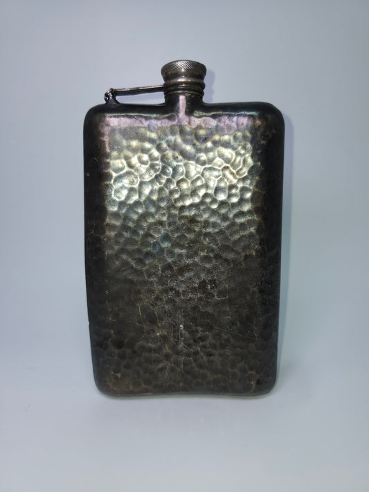 1920s Art Deco Hammered Apollo Silver Co. Flask