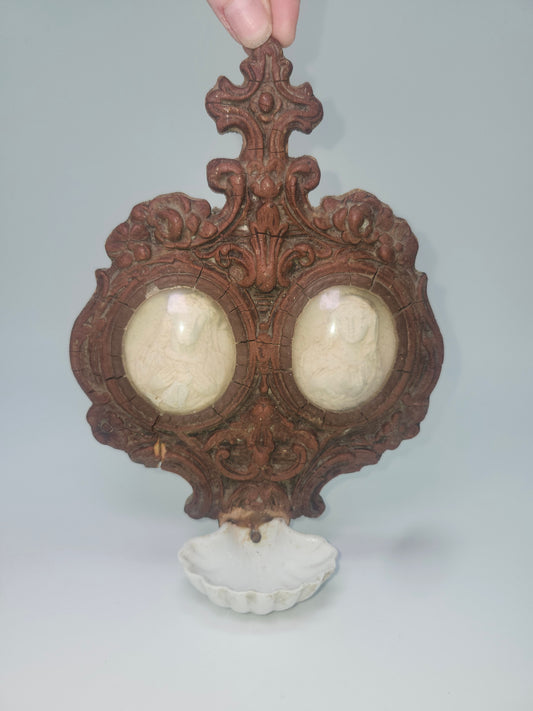 *1870s* Napoleon III Era Meerschaum Clay & Porcelain Holy Water Font
