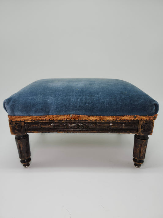 *Louis XVI* Antique Carved Wood Footstool with Reeded Legs