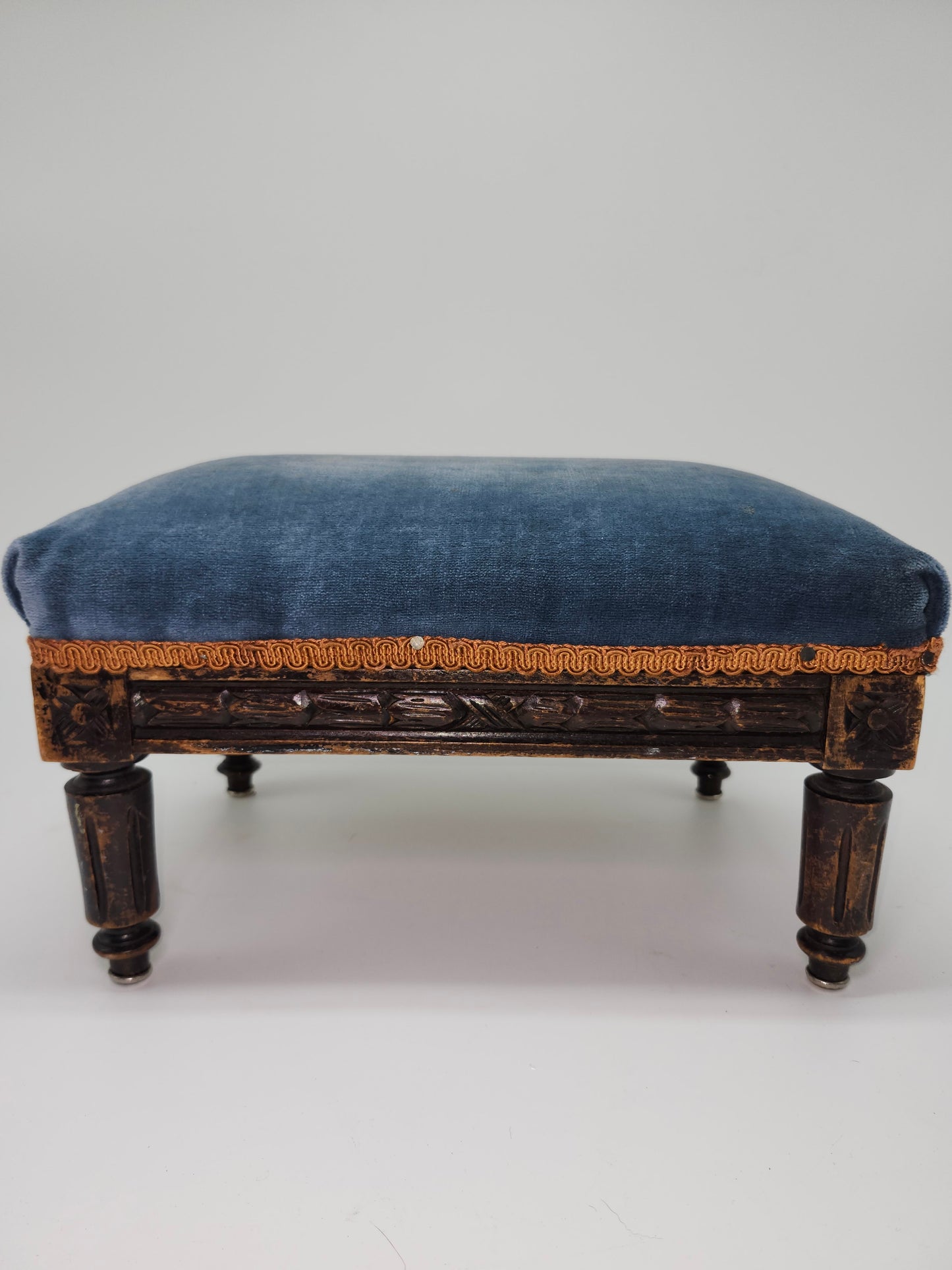 *Louis XVI* Antique Carved Wood Footstool with Reeded Legs