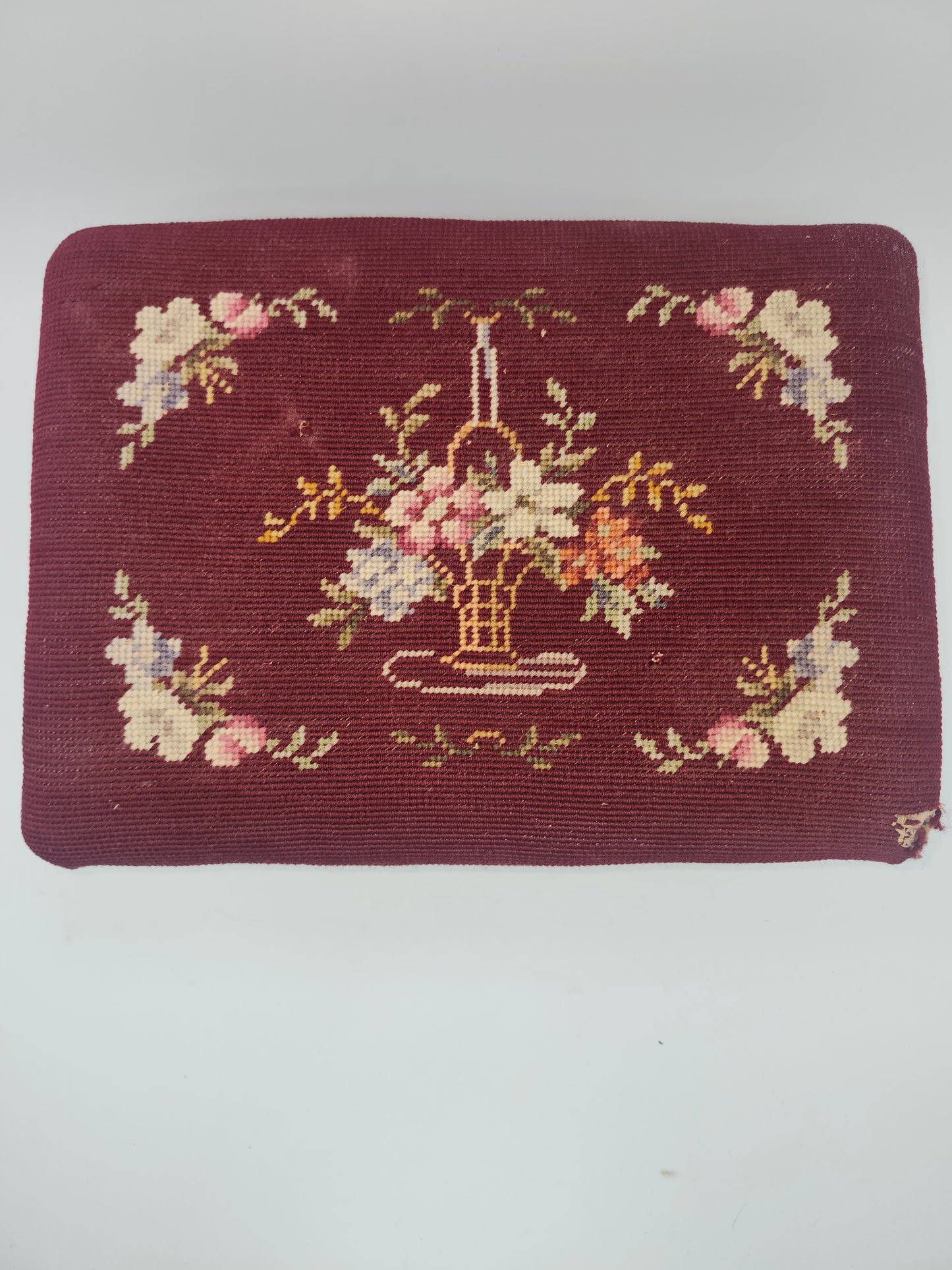 *Louis XV* Antique Carved Giltwood Footstool with Needlepoint Tapestry