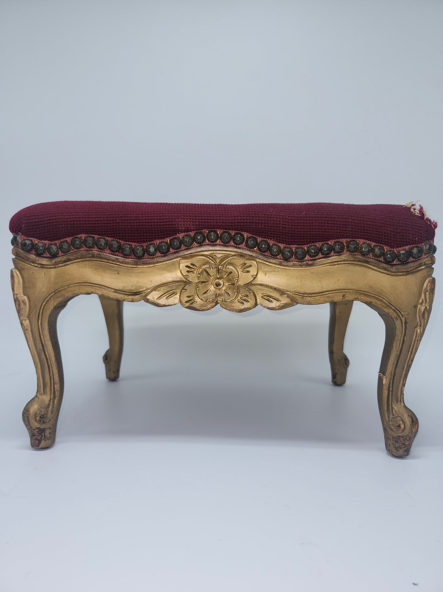 *Louis XV* Antique Carved Giltwood Footstool with Needlepoint Tapestry