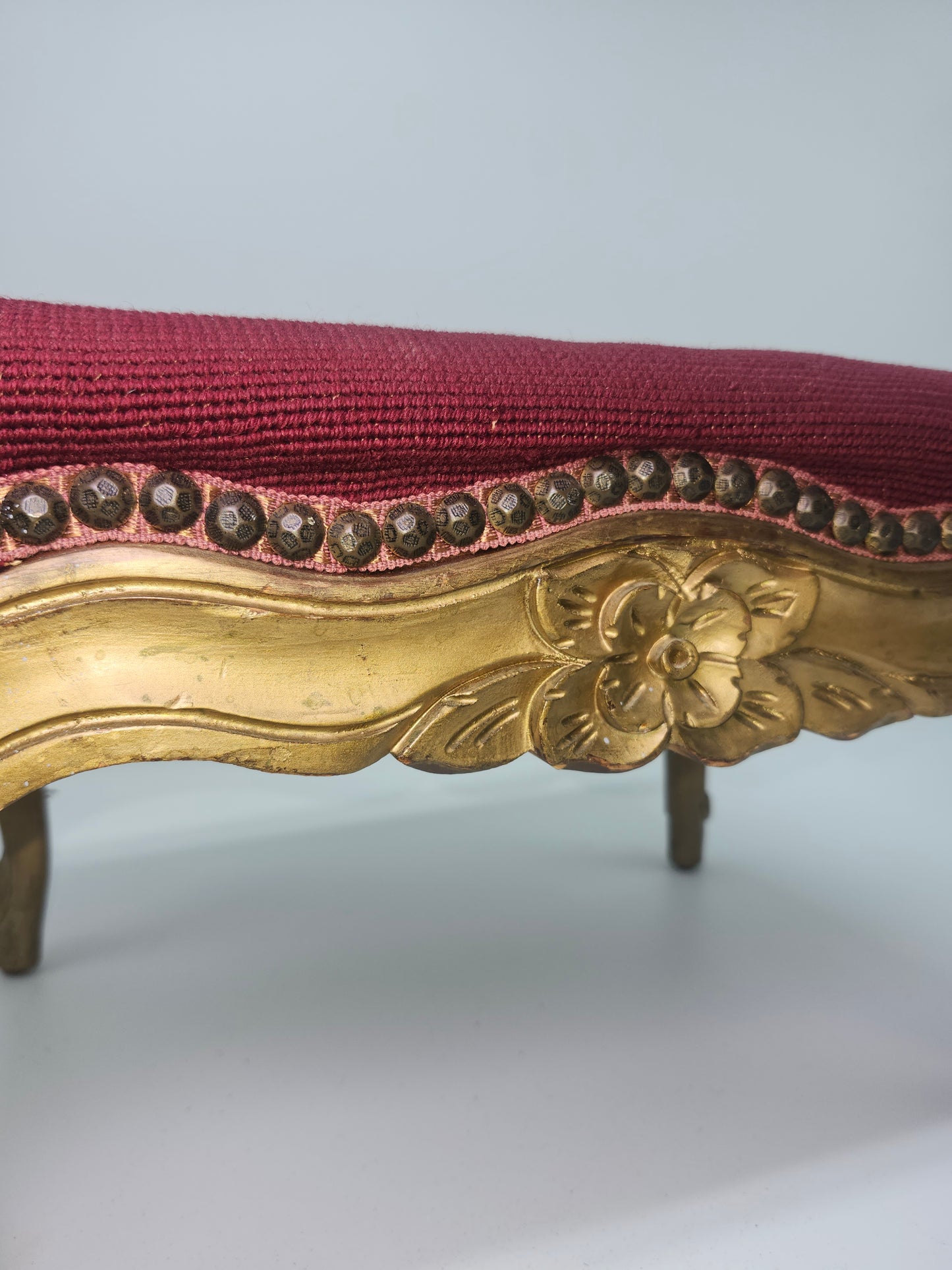 *Louis XV* Antique Carved Giltwood Footstool with Needlepoint Tapestry
