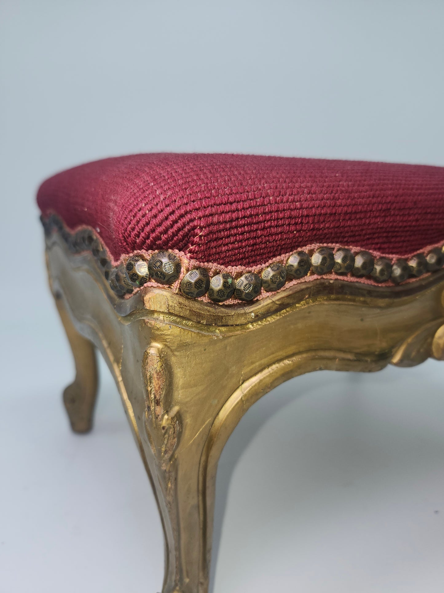 *Louis XV* Antique Carved Giltwood Footstool with Needlepoint Tapestry