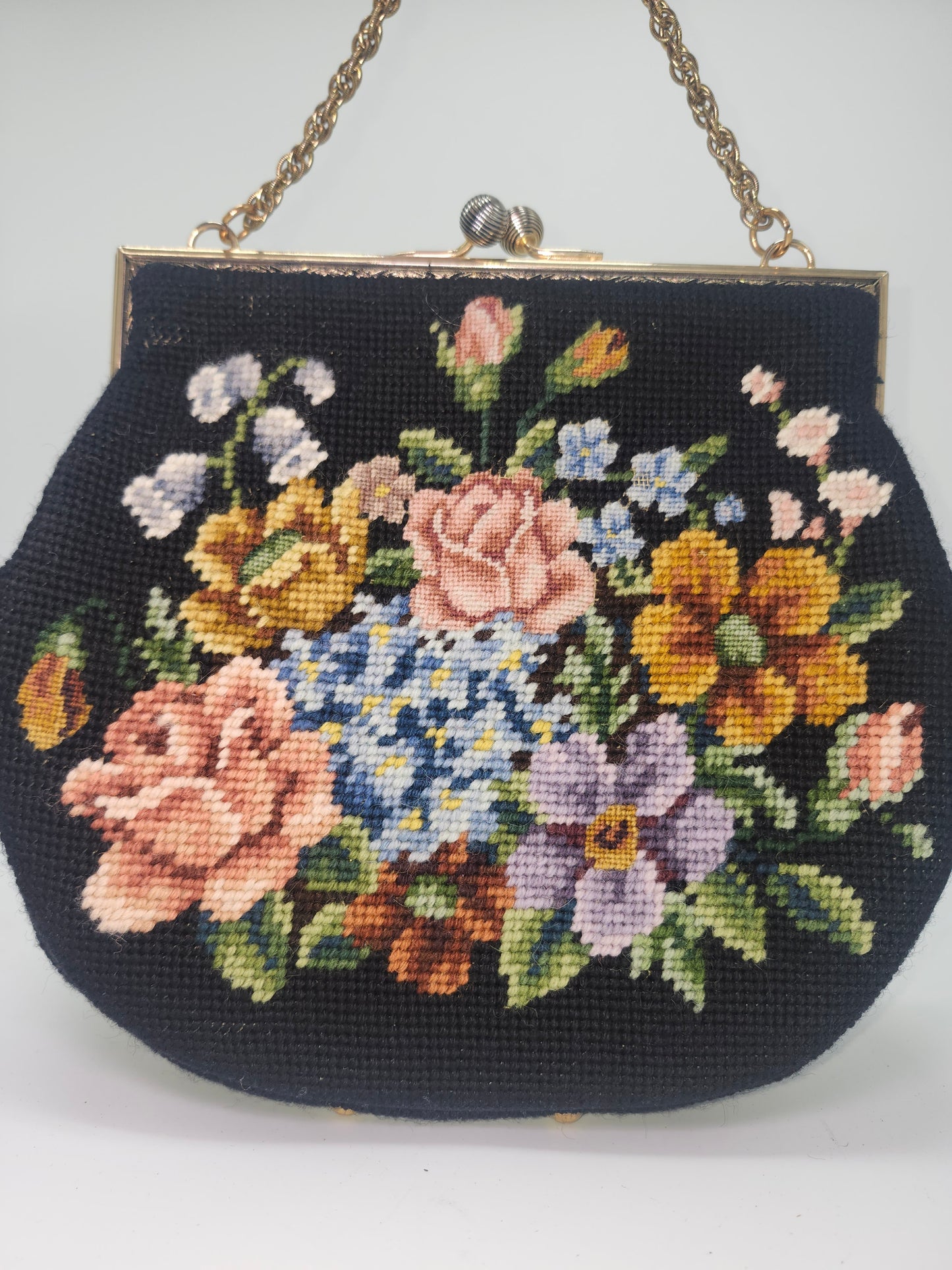 *Needle Point Tapestry* Vintage Purse with Floral Motif