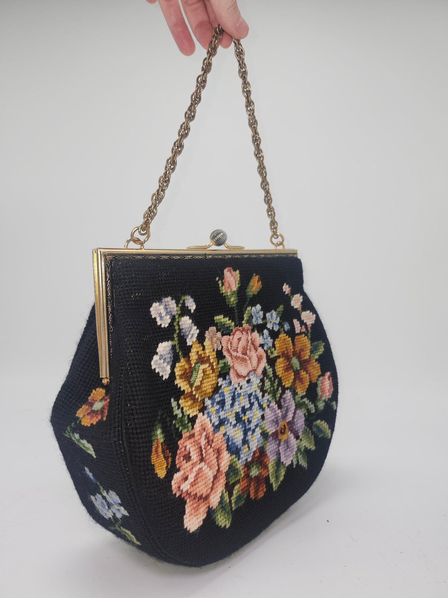 *Needle Point Tapestry* Vintage Purse with Floral Motif