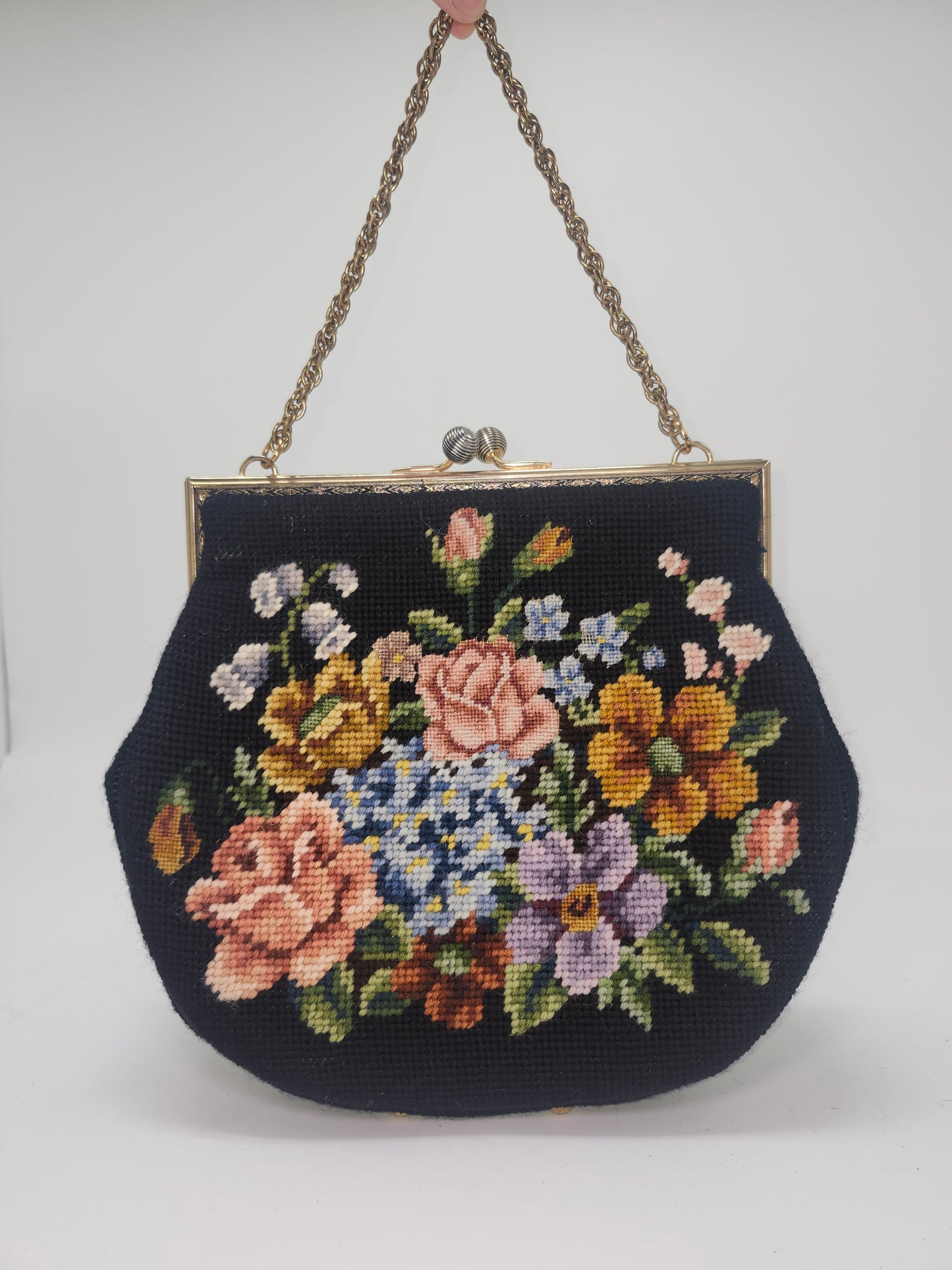 *Needle Point Tapestry* Vintage Purse with Floral Motif