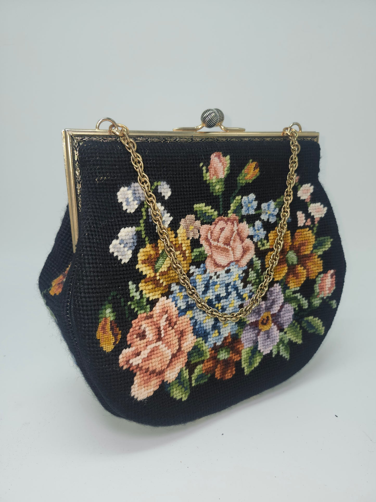 *Needle Point Tapestry* Vintage Purse with Floral Motif