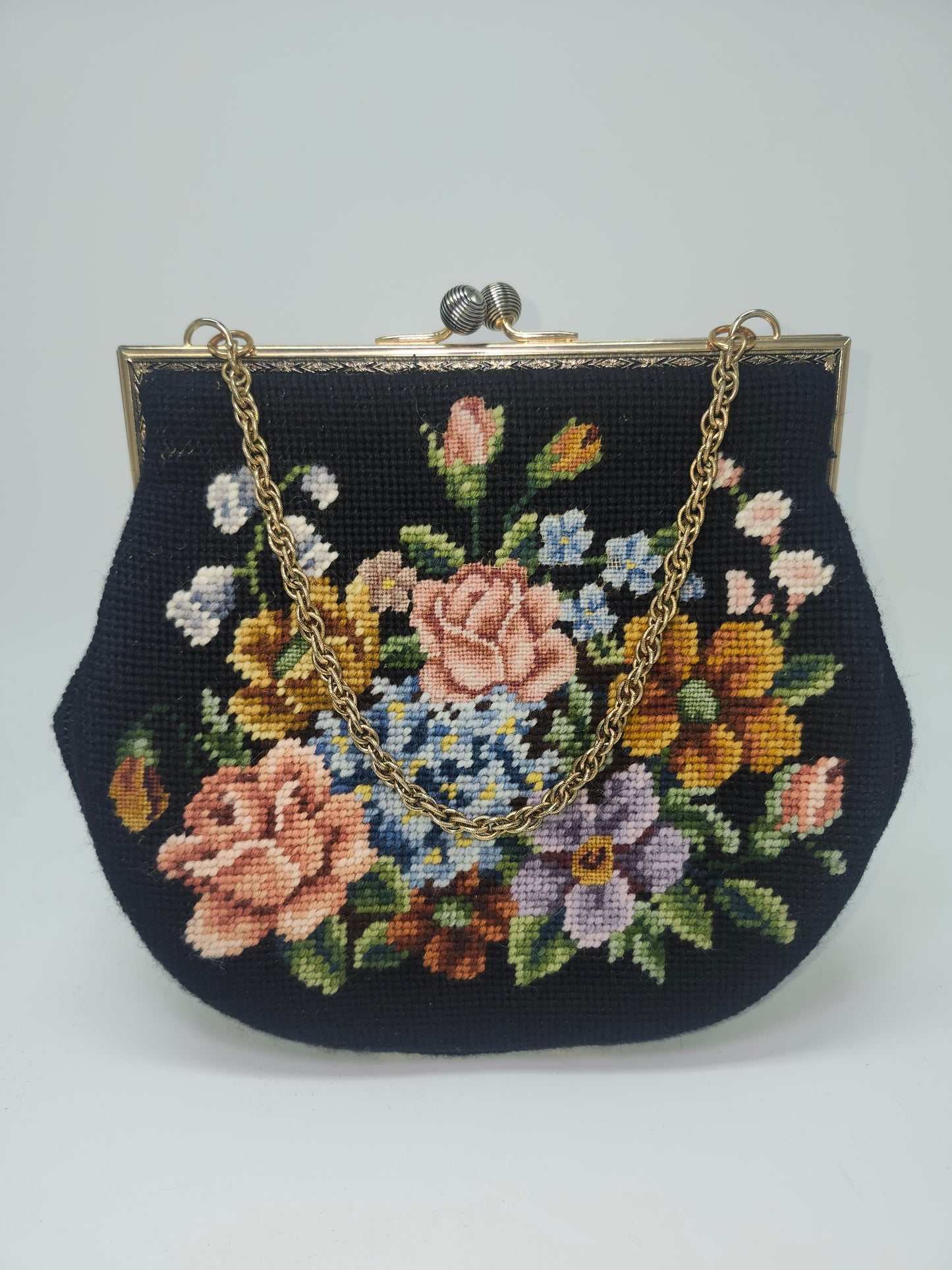 *Needle Point Tapestry* Vintage Purse with Floral Motif