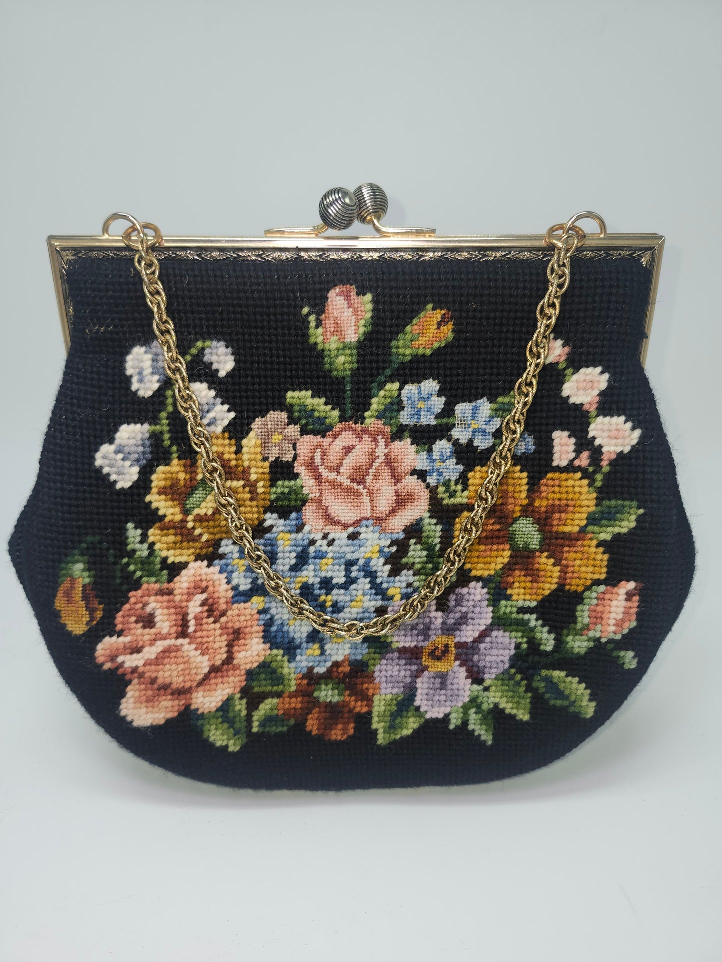 *Needle Point Tapestry* Vintage Purse with Floral Motif