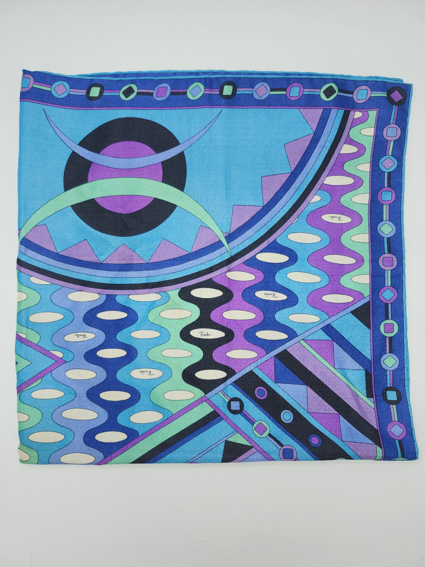 *Emilio Pucci* Vintage 1960's Geometric Cool Toned XXL Silk Scarf