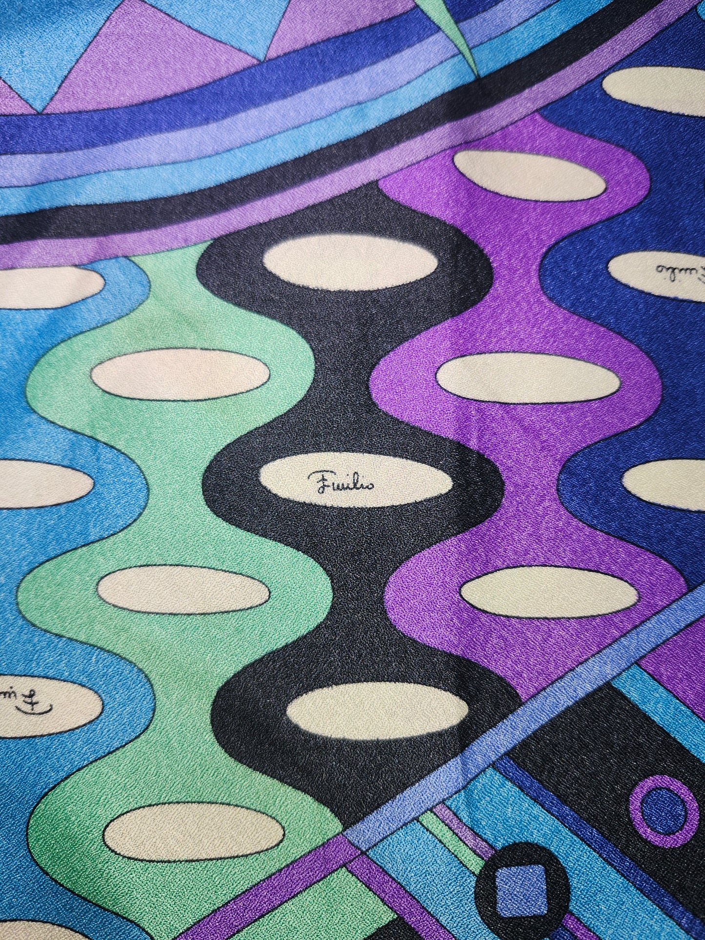 *Emilio Pucci* Vintage 1960's Geometric Cool Toned XXL Silk Scarf