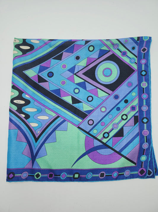 *Emilio Pucci* Vintage 1960's Geometric Cool Toned XXL Silk Scarf
