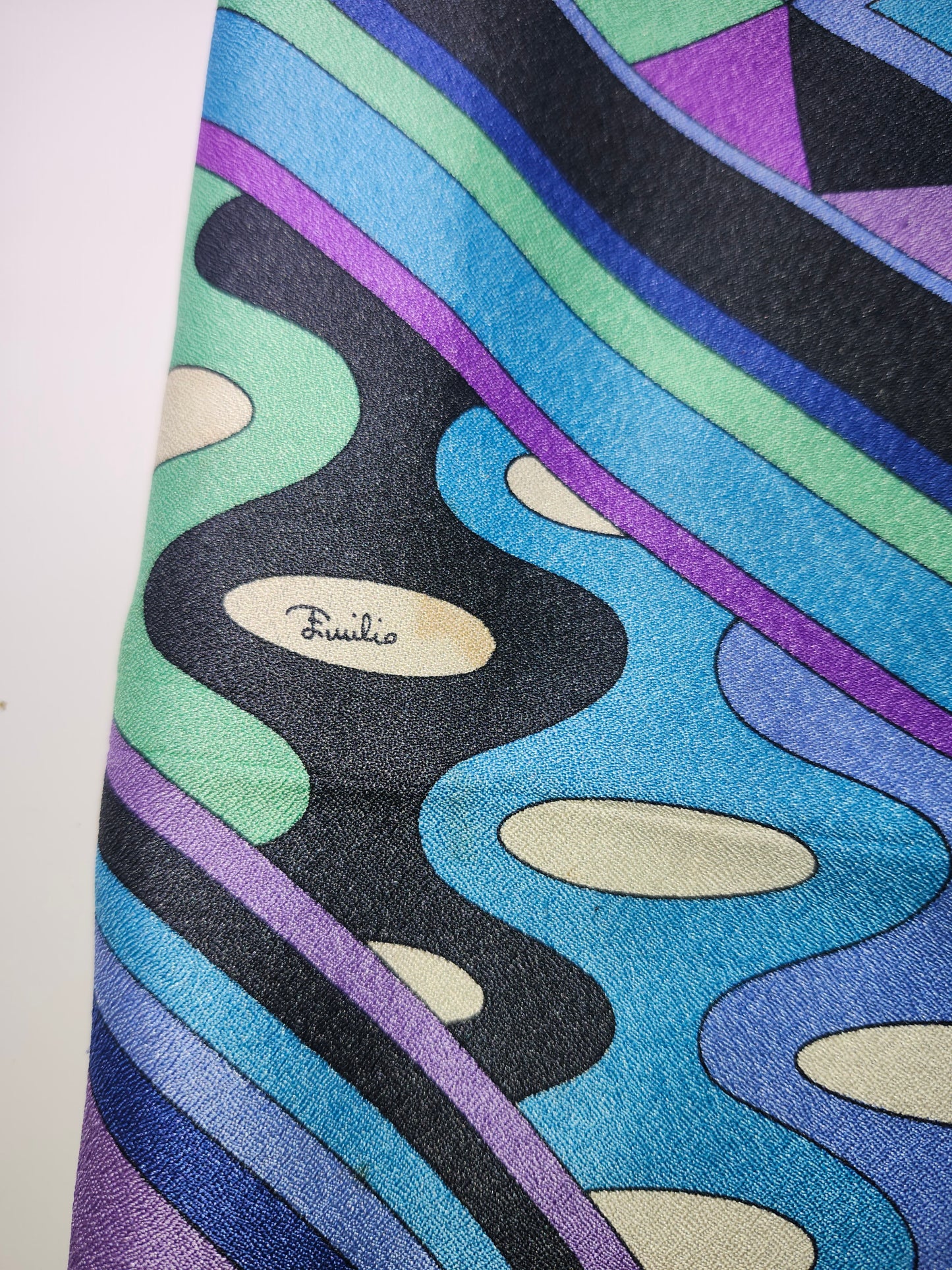 *Emilio Pucci* Vintage 1960's Geometric Cool Toned XXL Silk Scarf