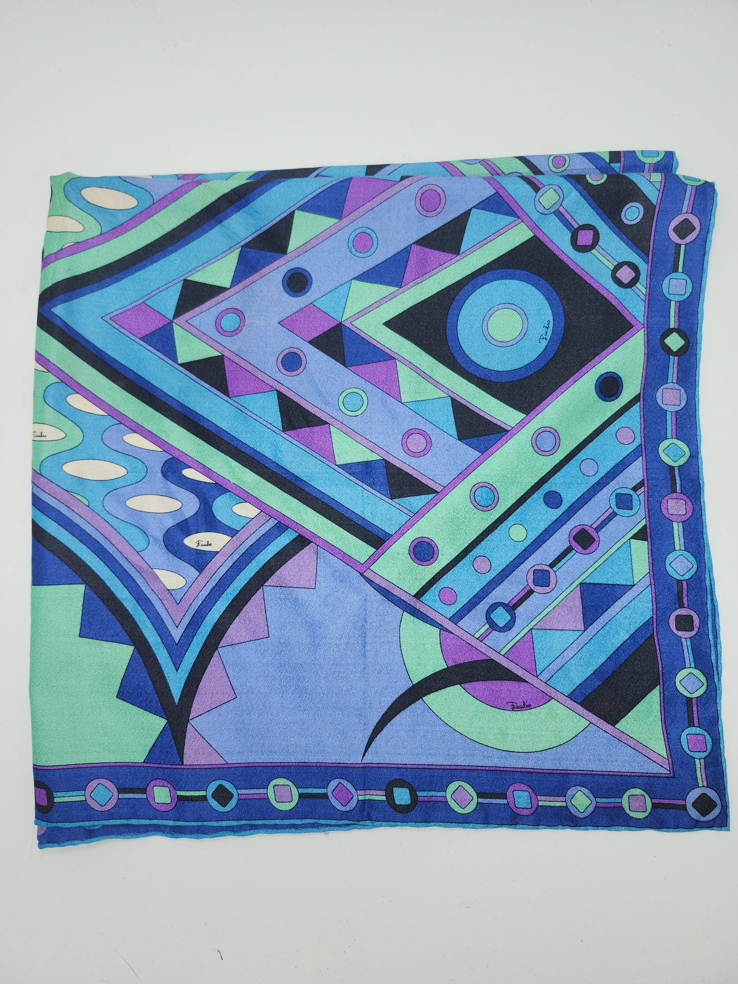*Emilio Pucci* Vintage 1960's Geometric Cool Toned XXL Silk Scarf