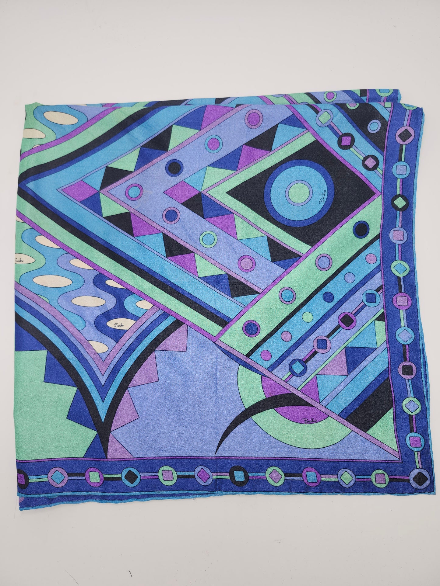 *Emilio Pucci* Vintage 1960's Geometric Cool Toned XXL Silk Scarf