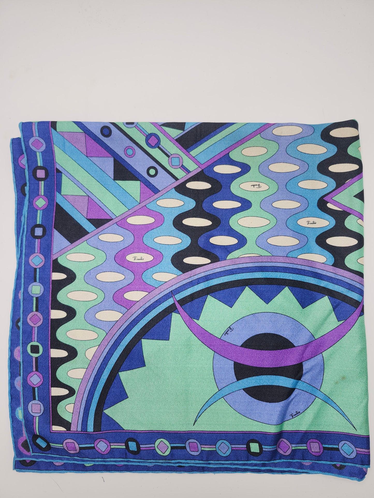 *Emilio Pucci* Vintage 1960's Geometric Cool Toned XXL Silk Scarf