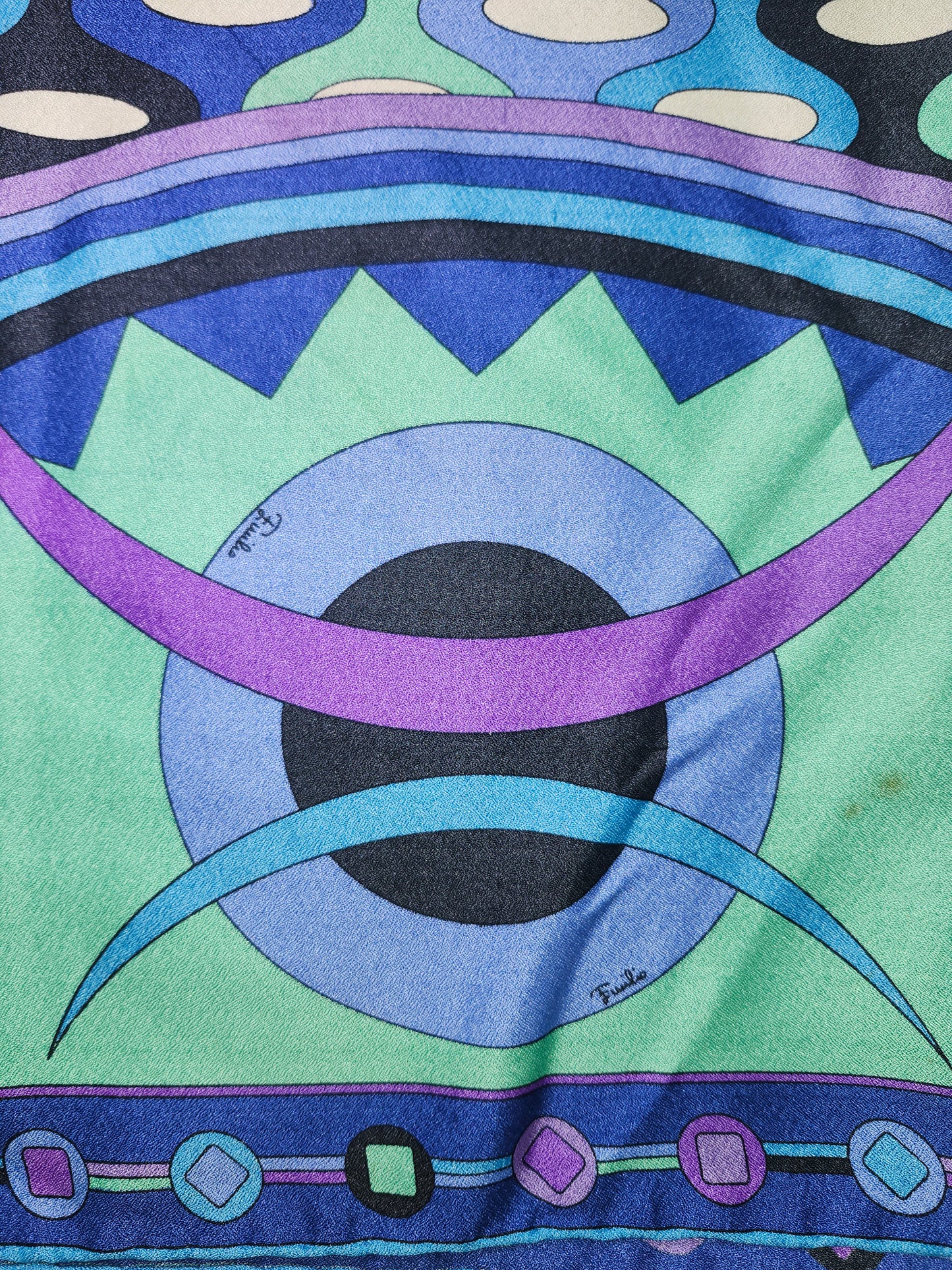 *Emilio Pucci* Vintage 1960's Geometric Cool Toned XXL Silk Scarf