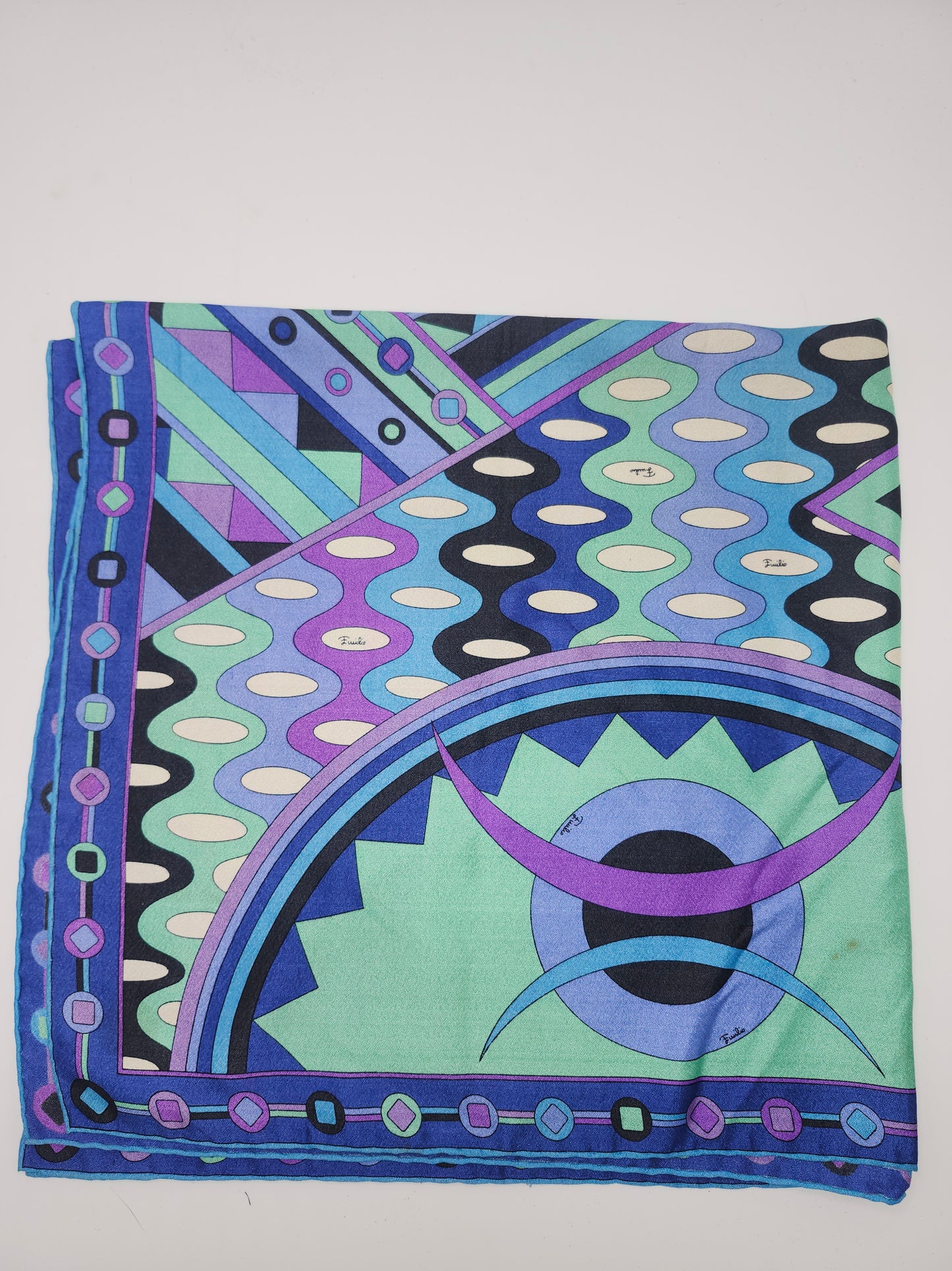 *Emilio Pucci* Vintage 1960's Geometric Cool Toned XXL Silk Scarf