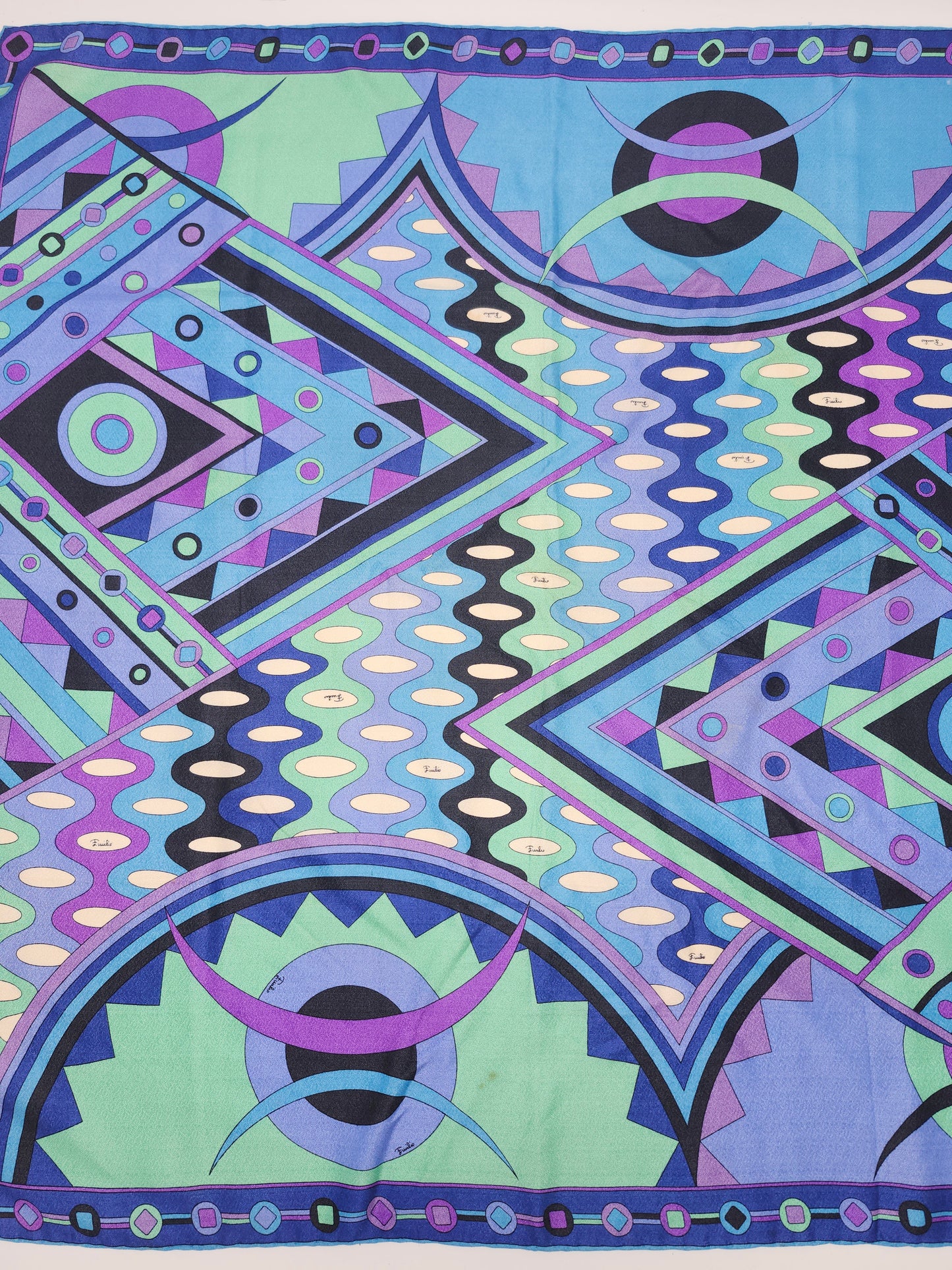*Emilio Pucci* Vintage 1960's Geometric Cool Toned XXL Silk Scarf