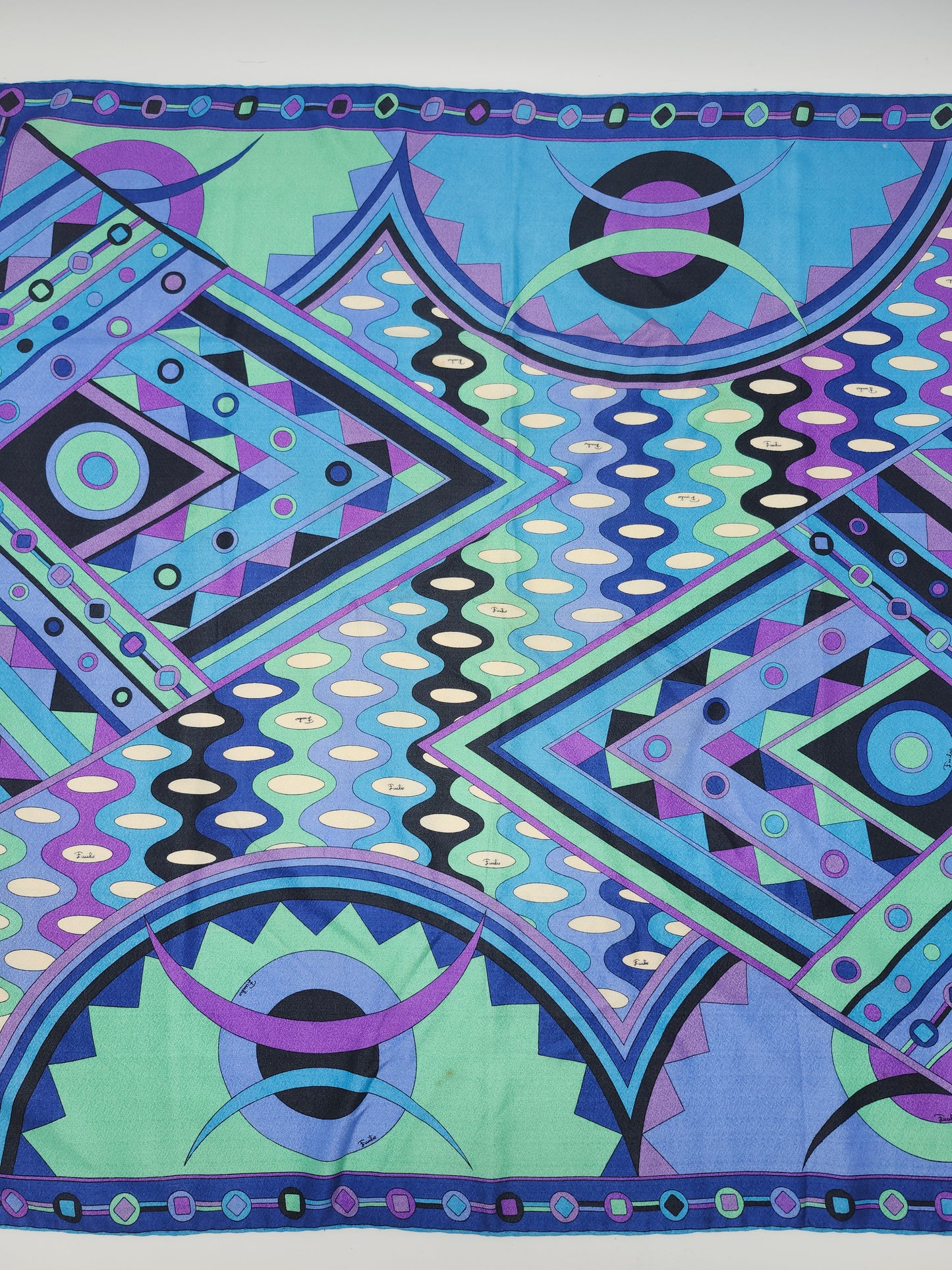 *Emilio Pucci* Vintage 1960's Geometric Cool Toned XXL Silk Scarf