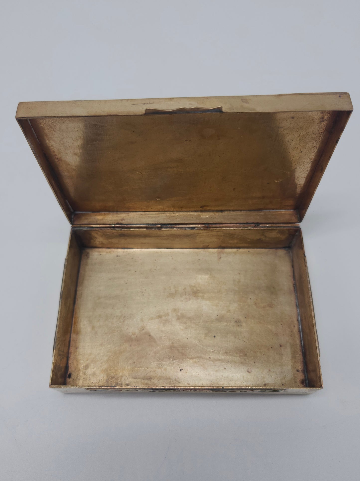 *1800s* Antique Chinese Brass Enamel Box with Inlaid Cabachon Stones