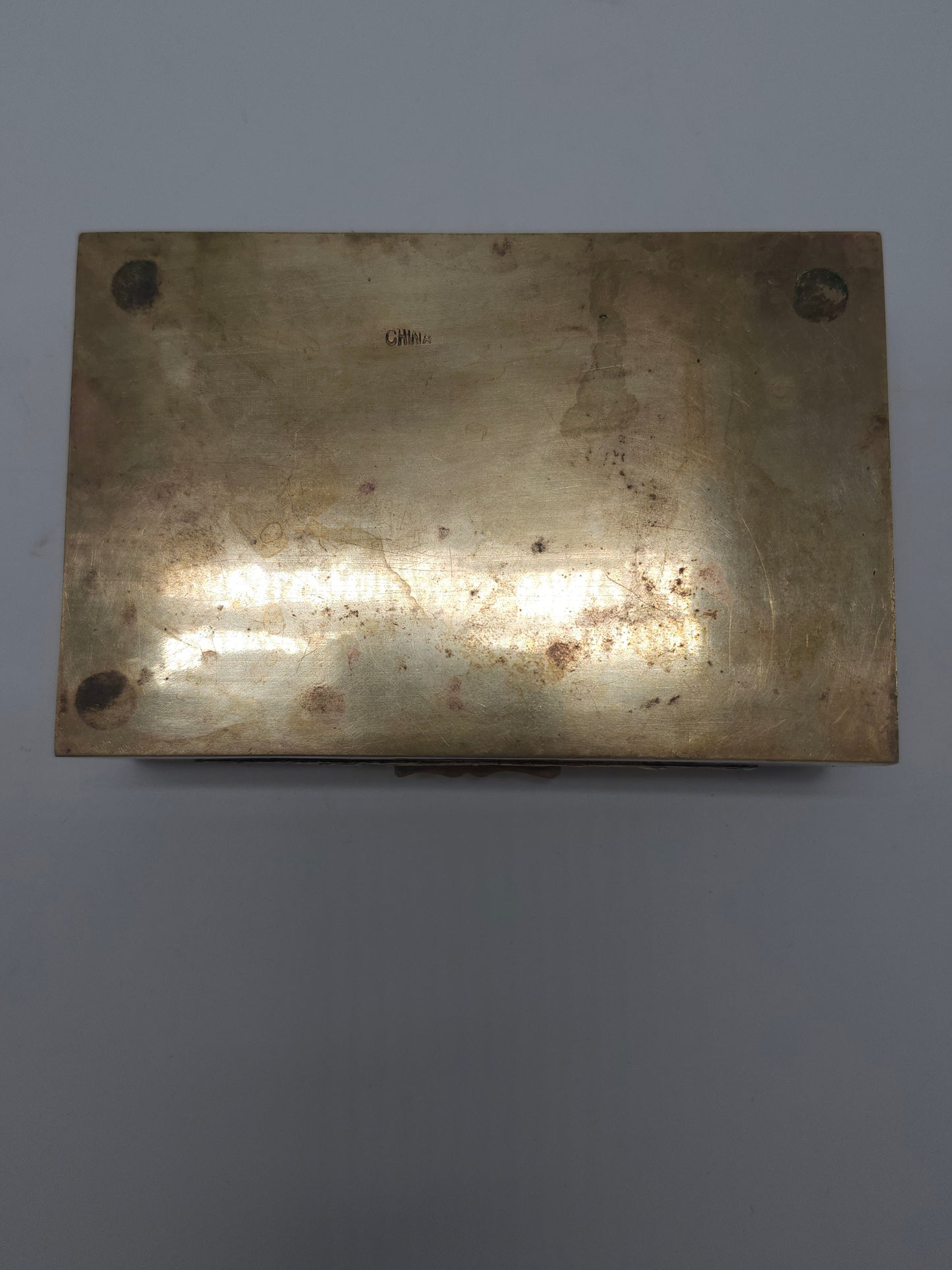 *1800s* Antique Chinese Brass Enamel Box with Inlaid Cabachon Stones