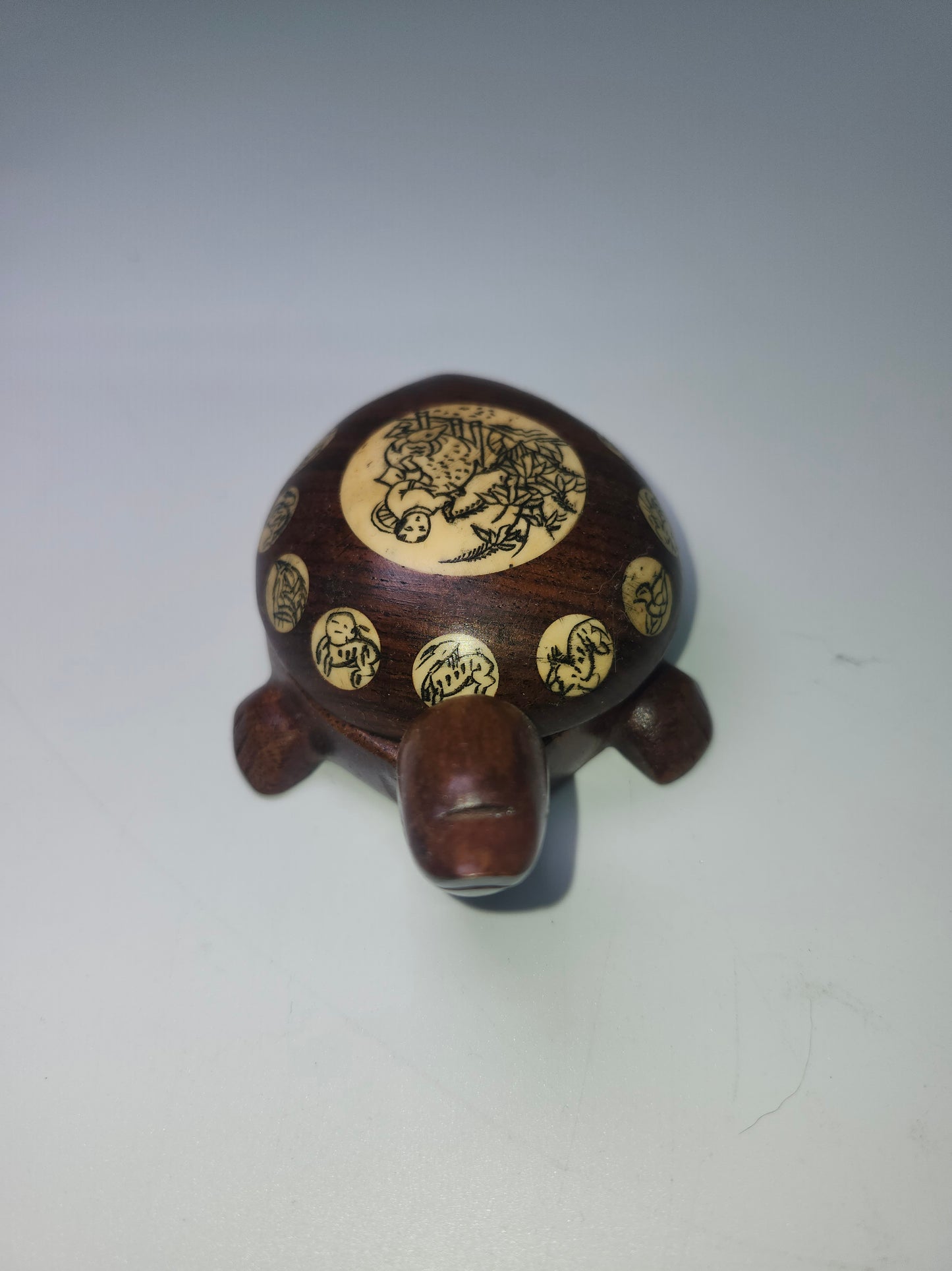 *Carved Wood & Bone* Inlaid Turtle Compass Handmade