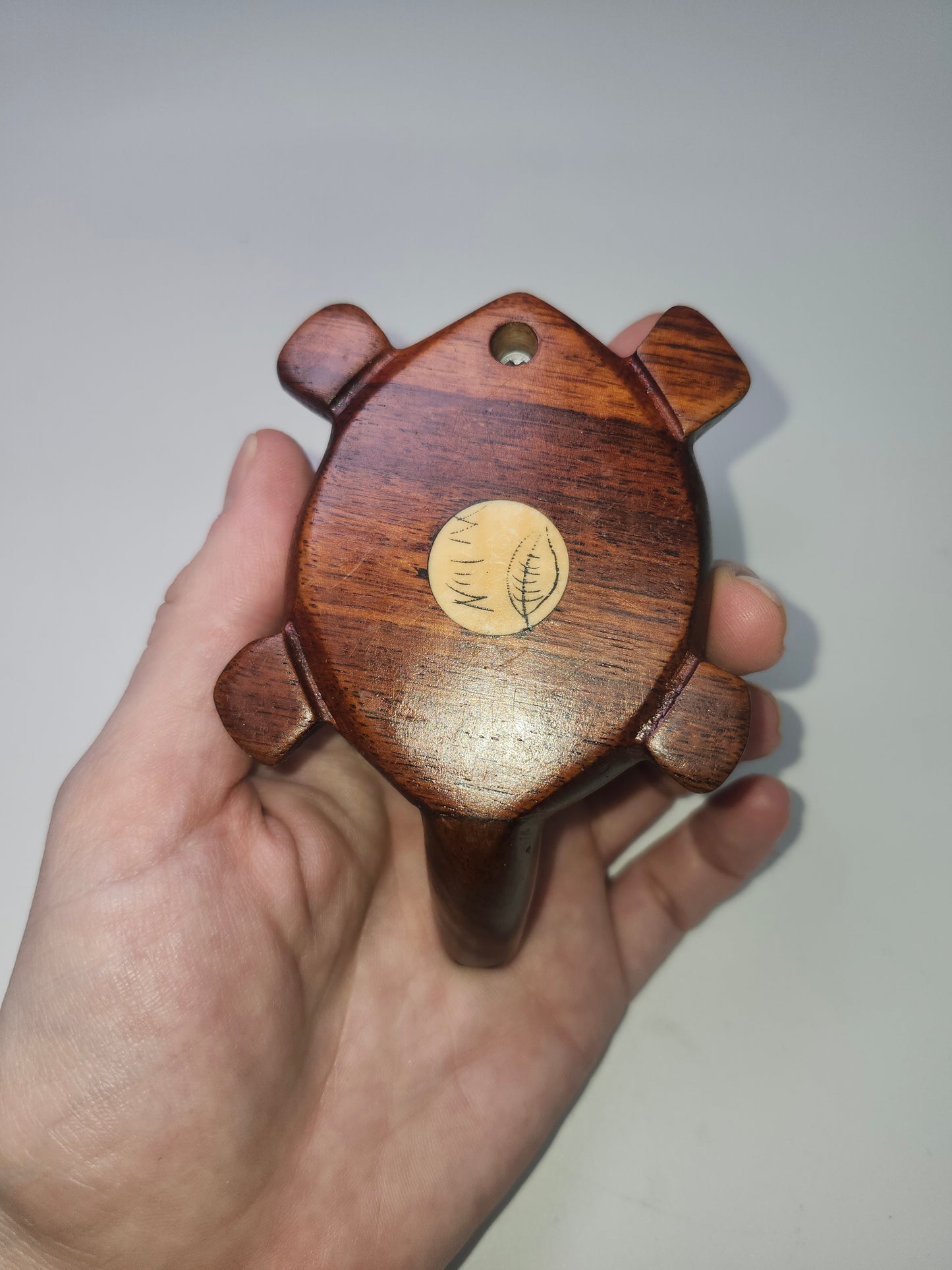 *Carved Wood & Bone* Inlaid Turtle Compass Handmade