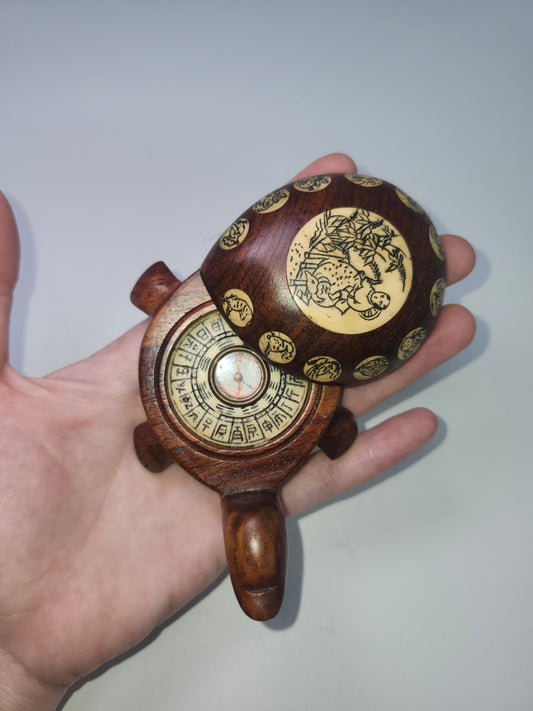*Carved Wood & Bone* Inlaid Turtle Compass Handmade