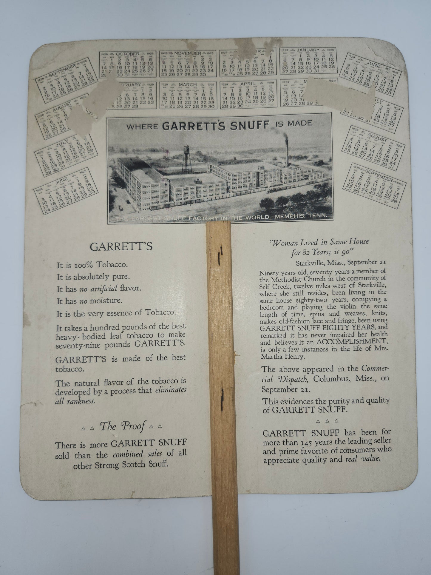 ~Antique~ Garrett's Snuff Advertisement Sign / Hand Fan