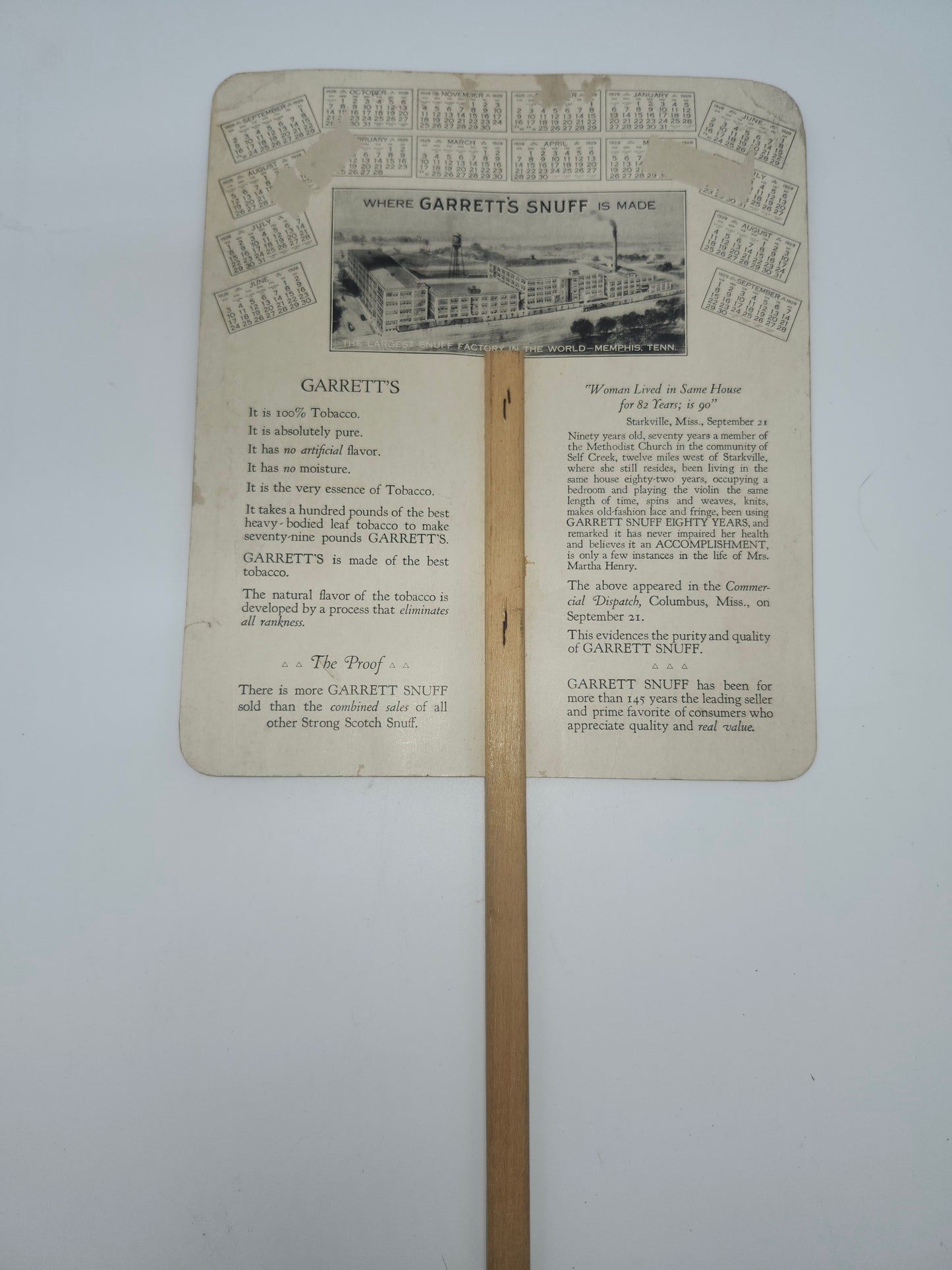 ~Antique~ Garrett's Snuff Advertisement Sign / Hand Fan