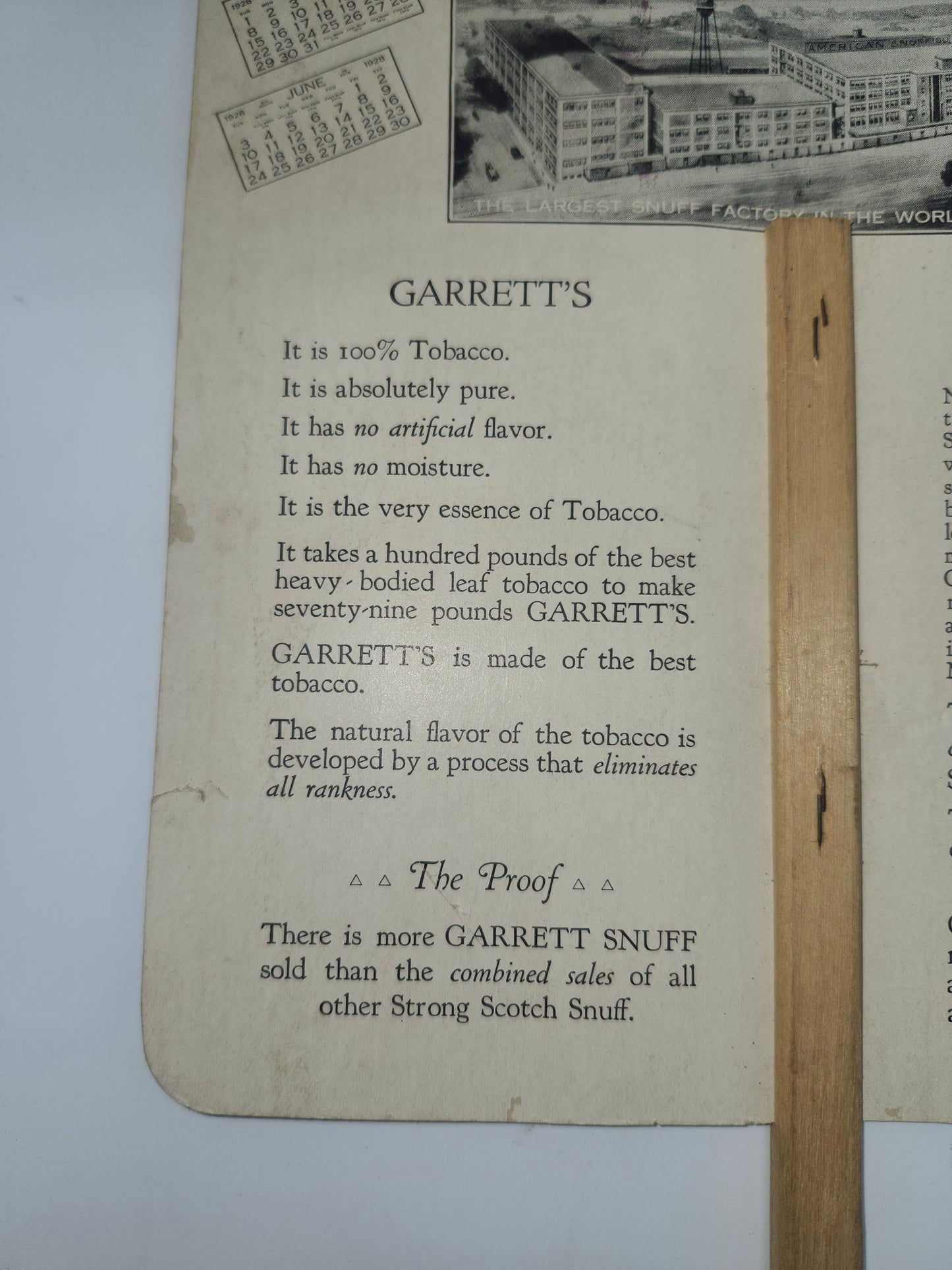 ~Antique~ Garrett's Snuff Advertisement Sign / Hand Fan