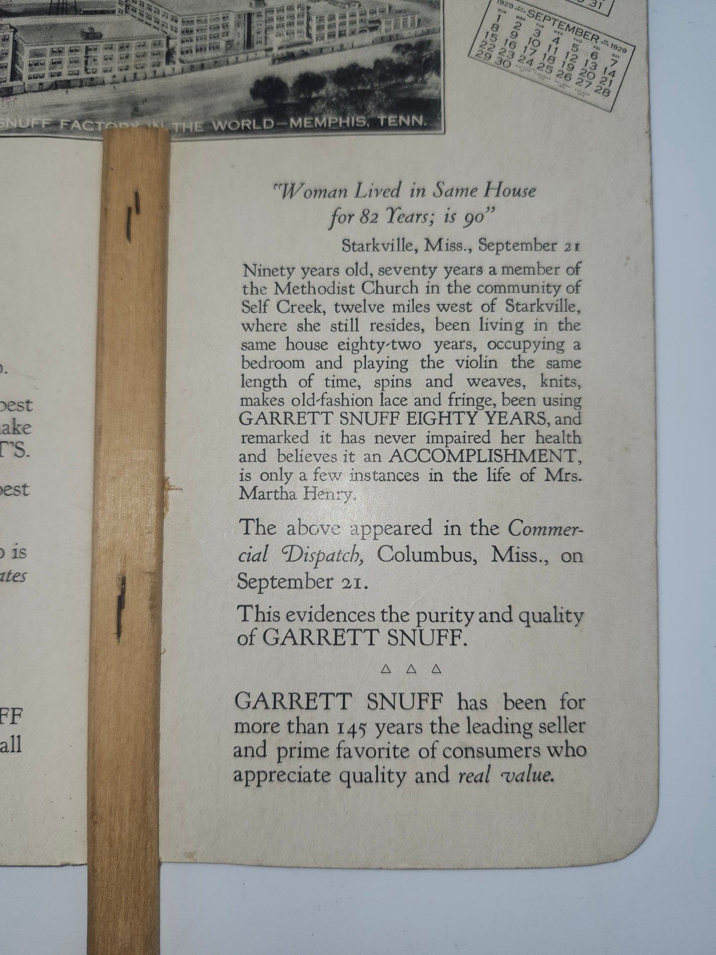 ~Antique~ Garrett's Snuff Advertisement Sign / Hand Fan