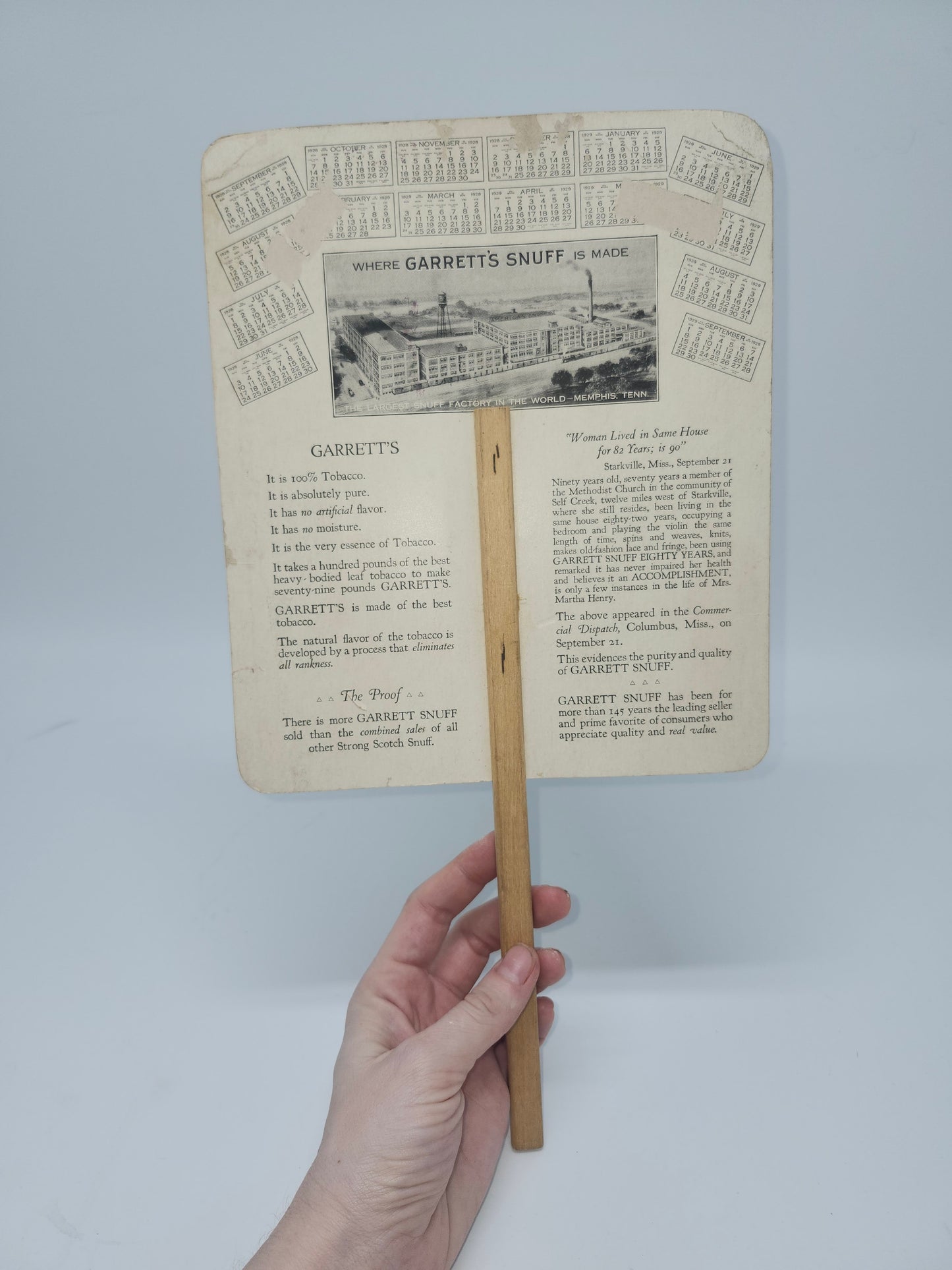 ~Antique~ Garrett's Snuff Advertisement Sign / Hand Fan