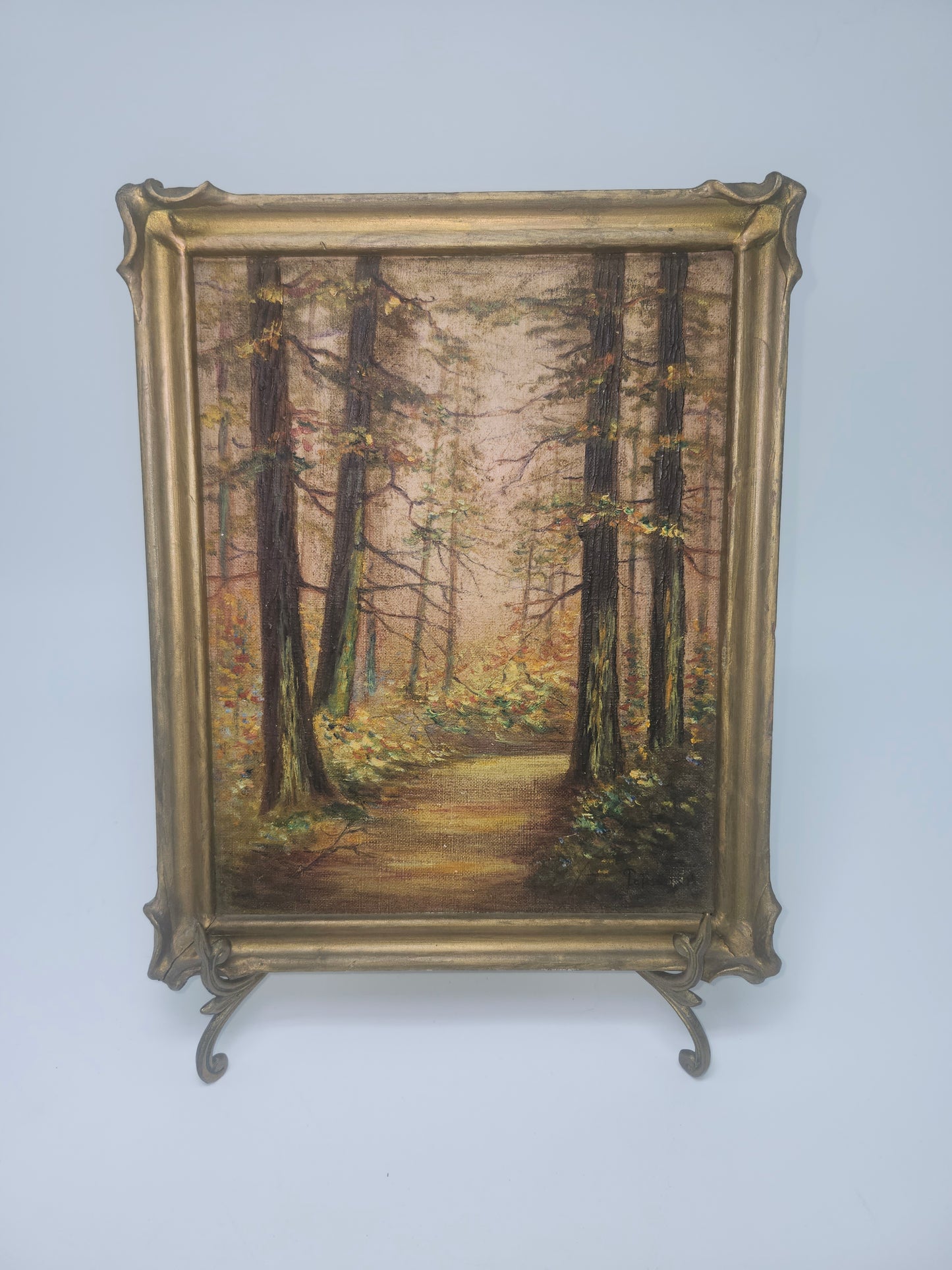 Gilded Frame Vintage Acrylic Hand Painted Nature Scene