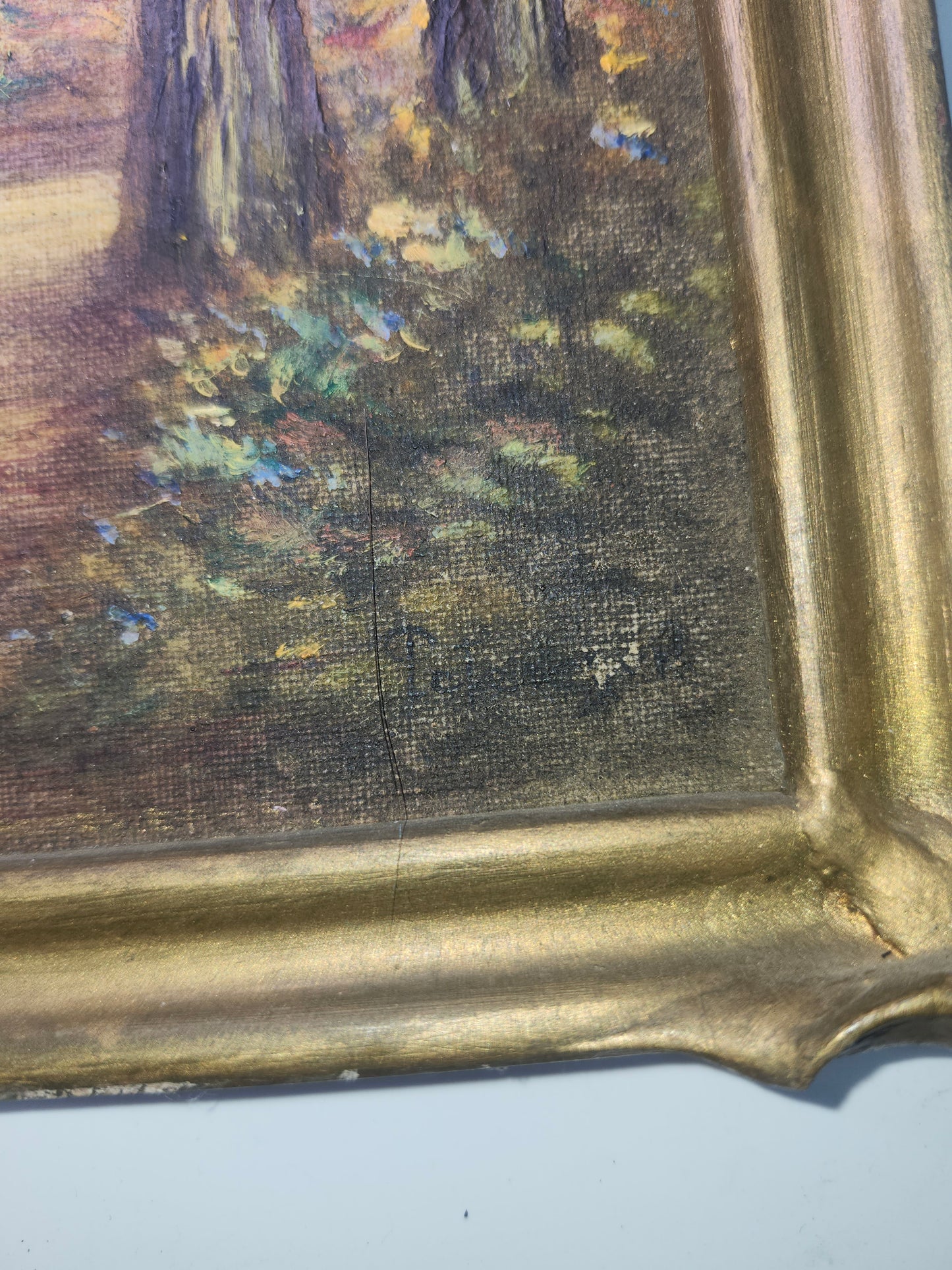 Gilded Frame Vintage Acrylic Hand Painted Nature Scene