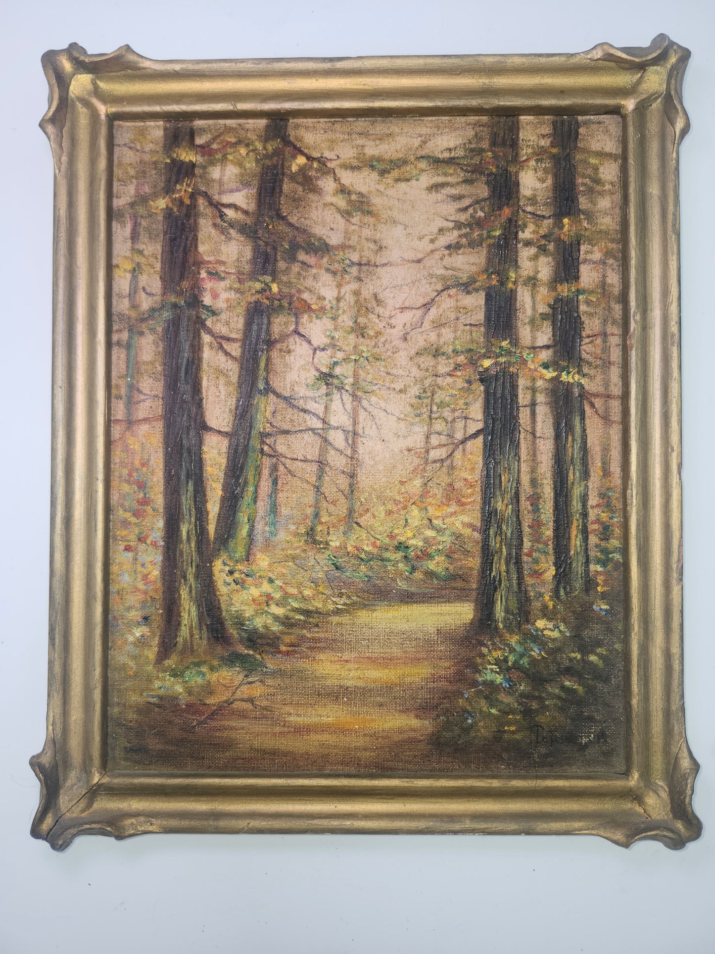 Gilded Frame Vintage Acrylic Hand Painted Nature Scene
