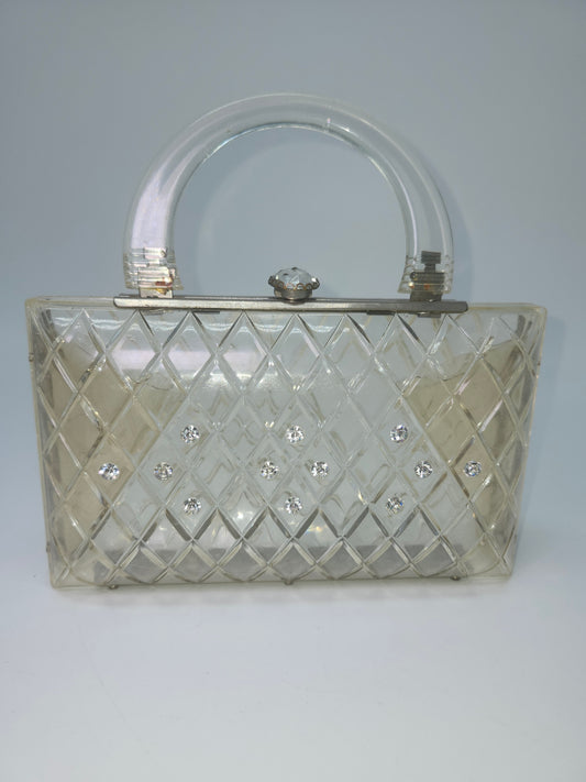 1950s Clear Lucite & Rhinestone Purse
