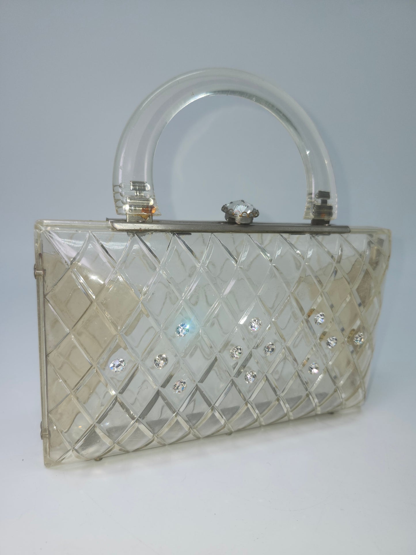 1950s Clear Lucite & Rhinestone Purse
