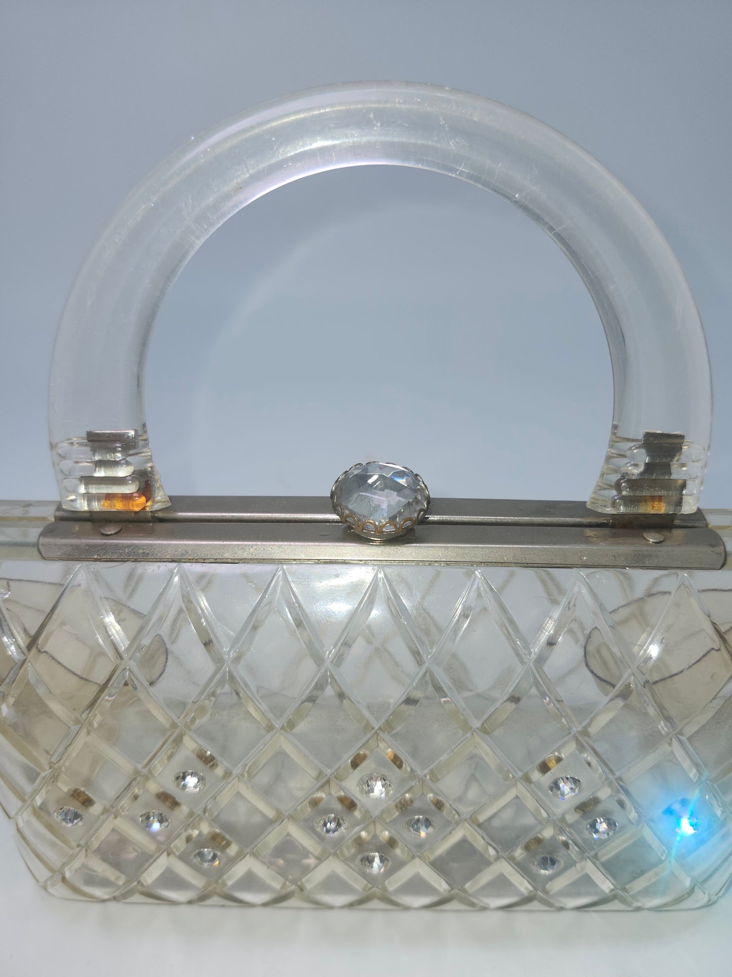 1950s Clear Lucite & Rhinestone Purse